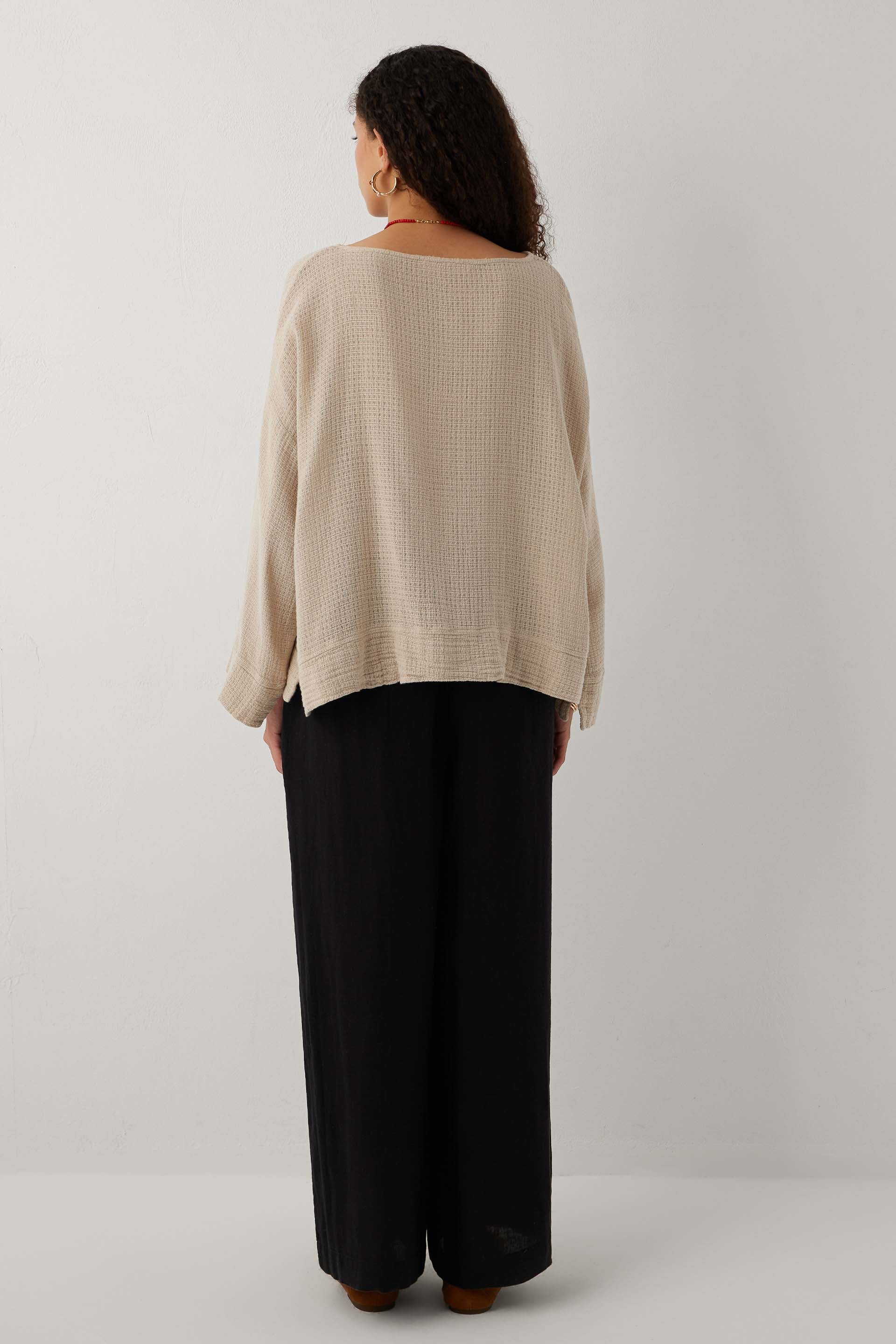 Ease Kimono Kollu Kadın Bluz #renk_Vizon