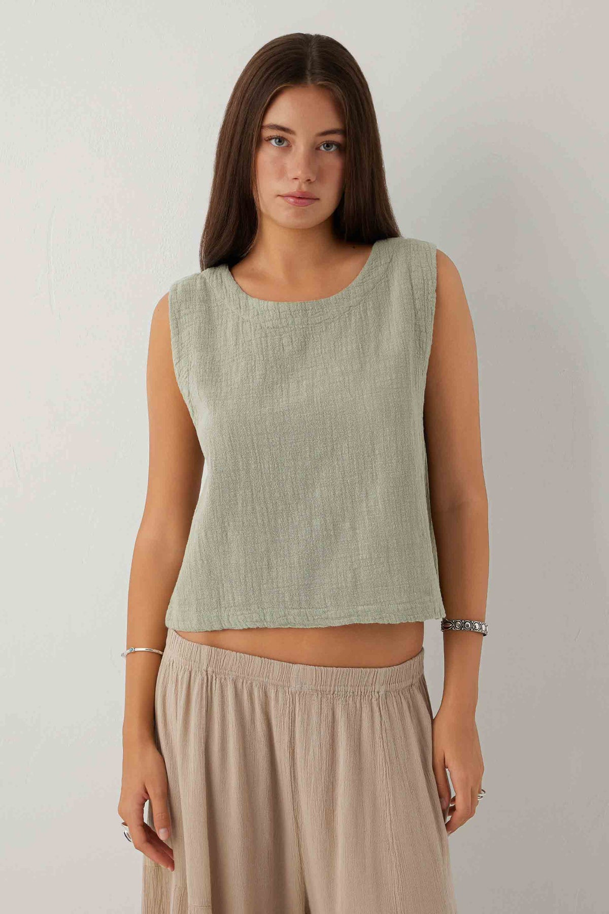 Nomad Flam Dokulu Kolsuz Bluz #renk_Ada Çayı