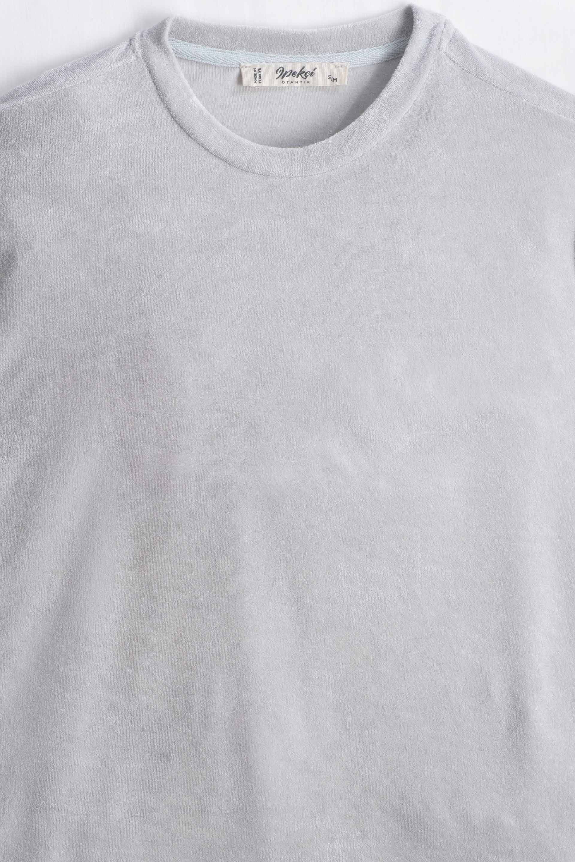 Terry Flow Havlu Kumaş Modal Kadın Bisiklet Yaka Tişört #renk_Açık Gri