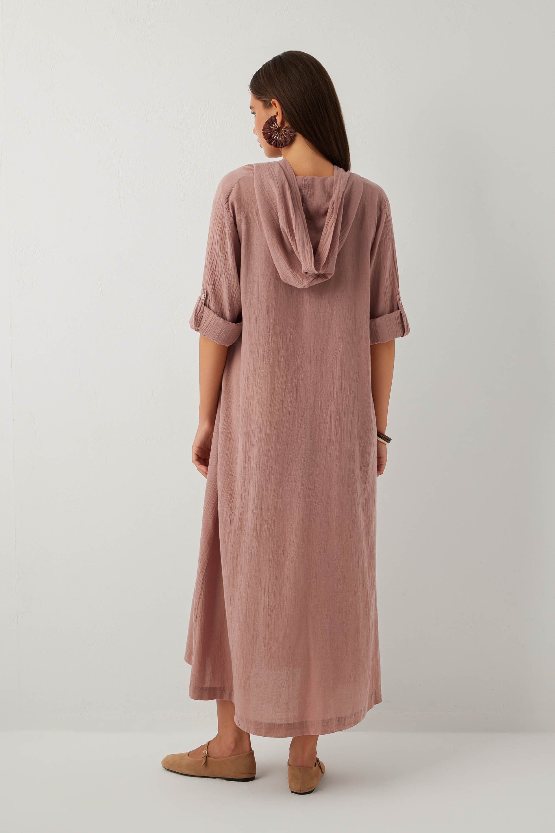 Breeze Kapüşonlu Gömlek Elbise #renk_Rose