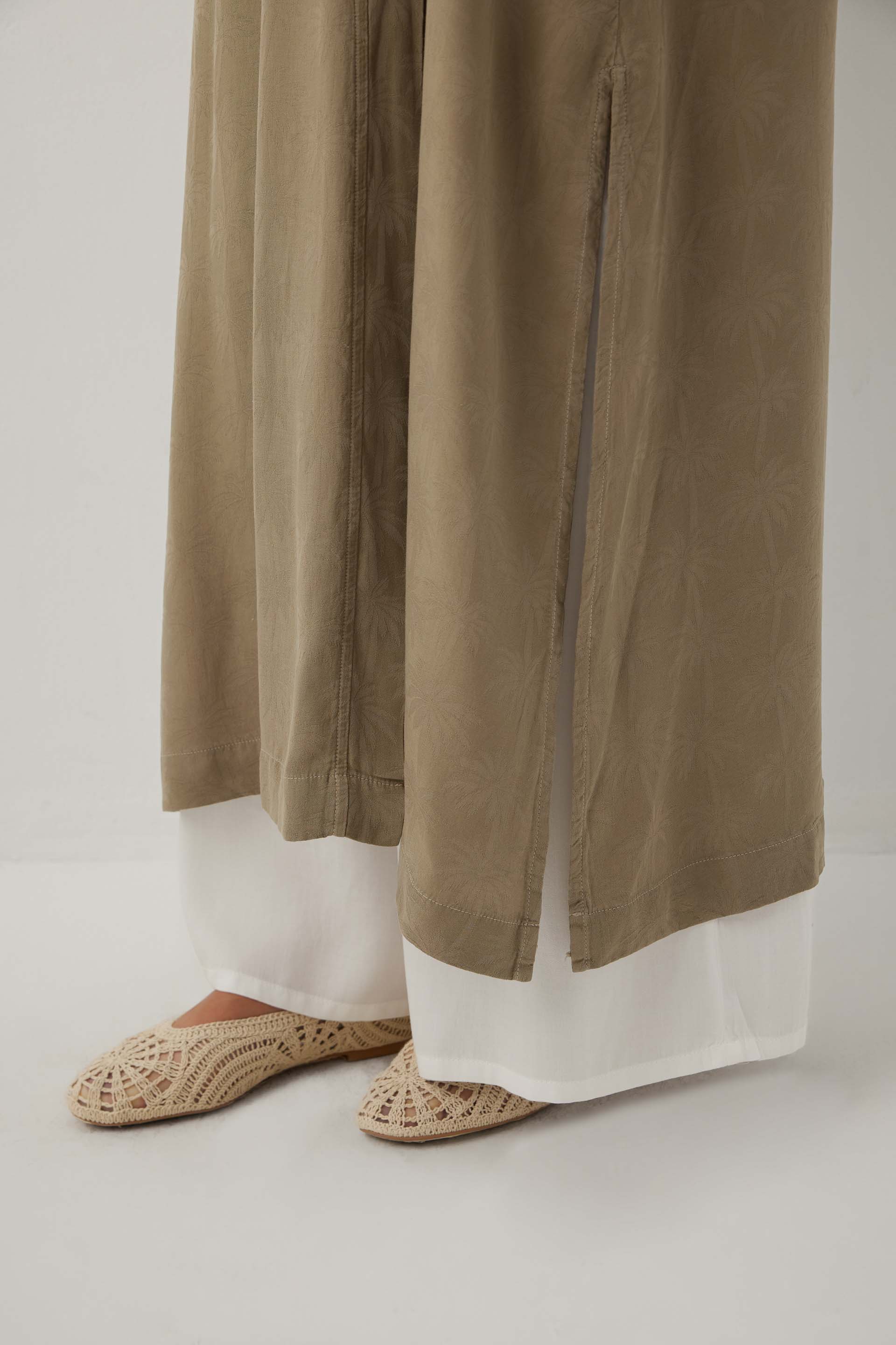 Woven Flora Palm Flow Tencel Uzun Kollu Kadın Kimono Sabahlık #renk_Olive