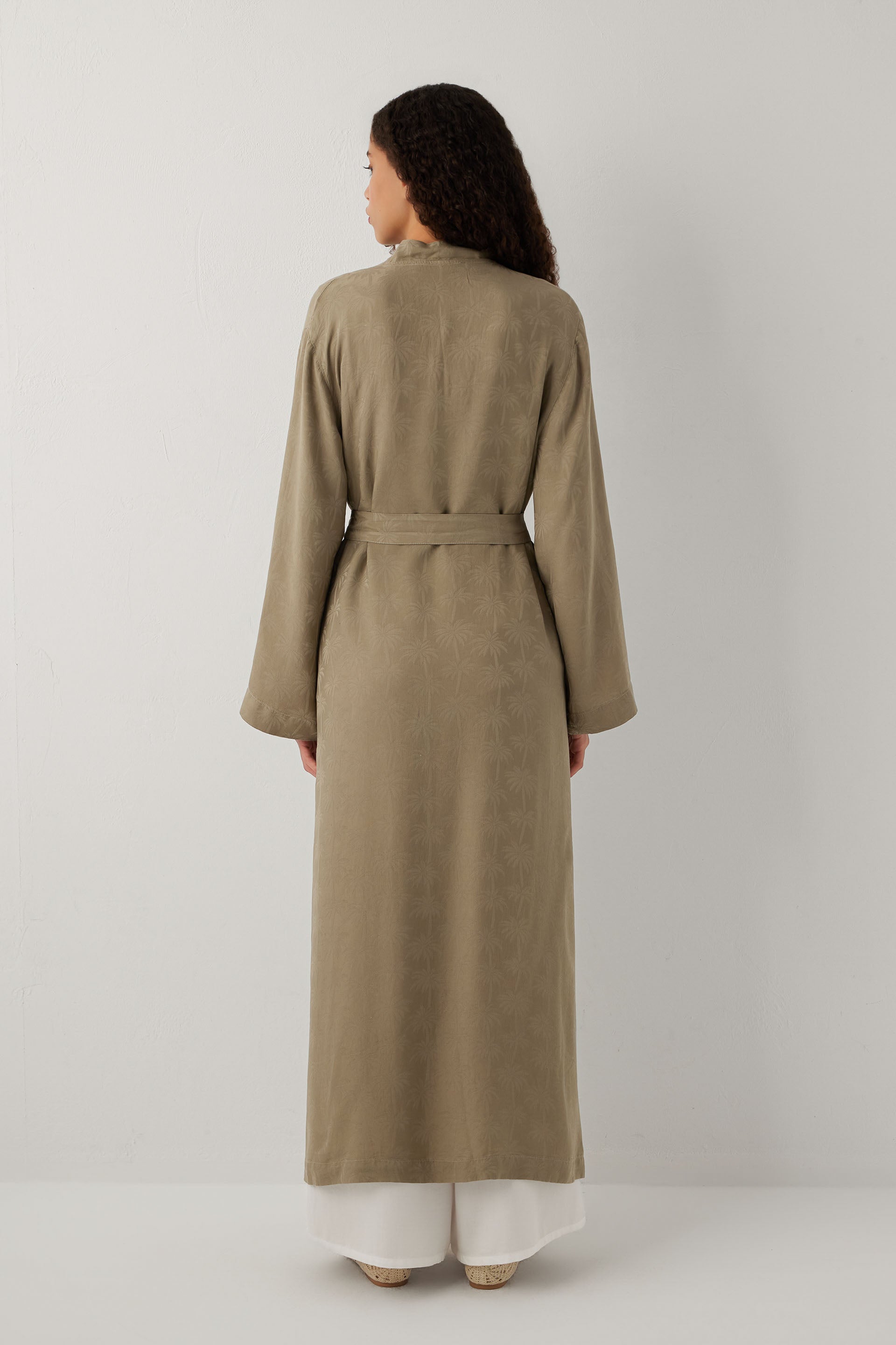 Woven Flora Palm Flow Tencel Uzun Kollu Kadın Kimono Sabahlık #renk_Olive