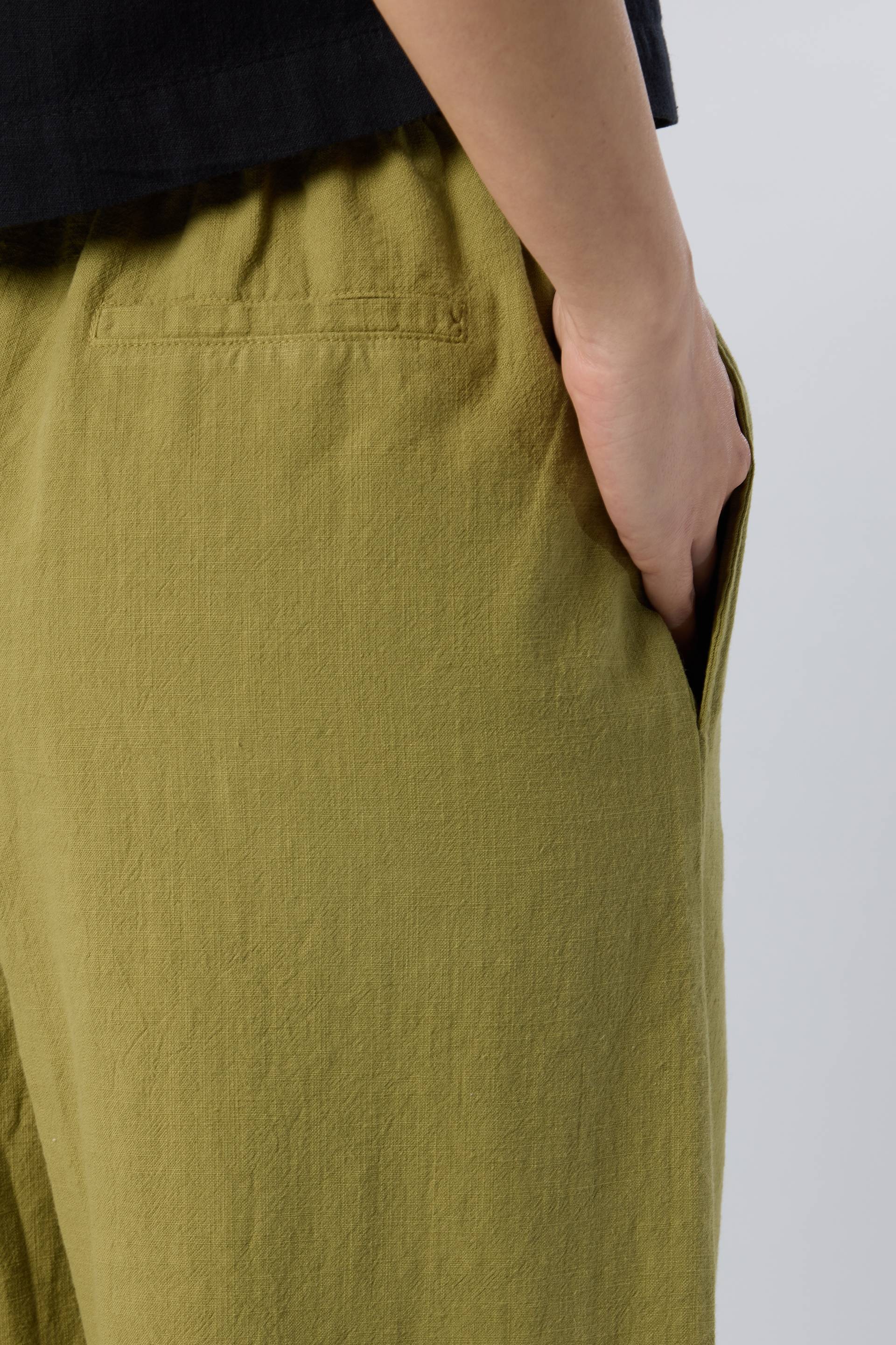 Flamlı Dokulu Pamuk Palazzo Pantolon #renk_Haki