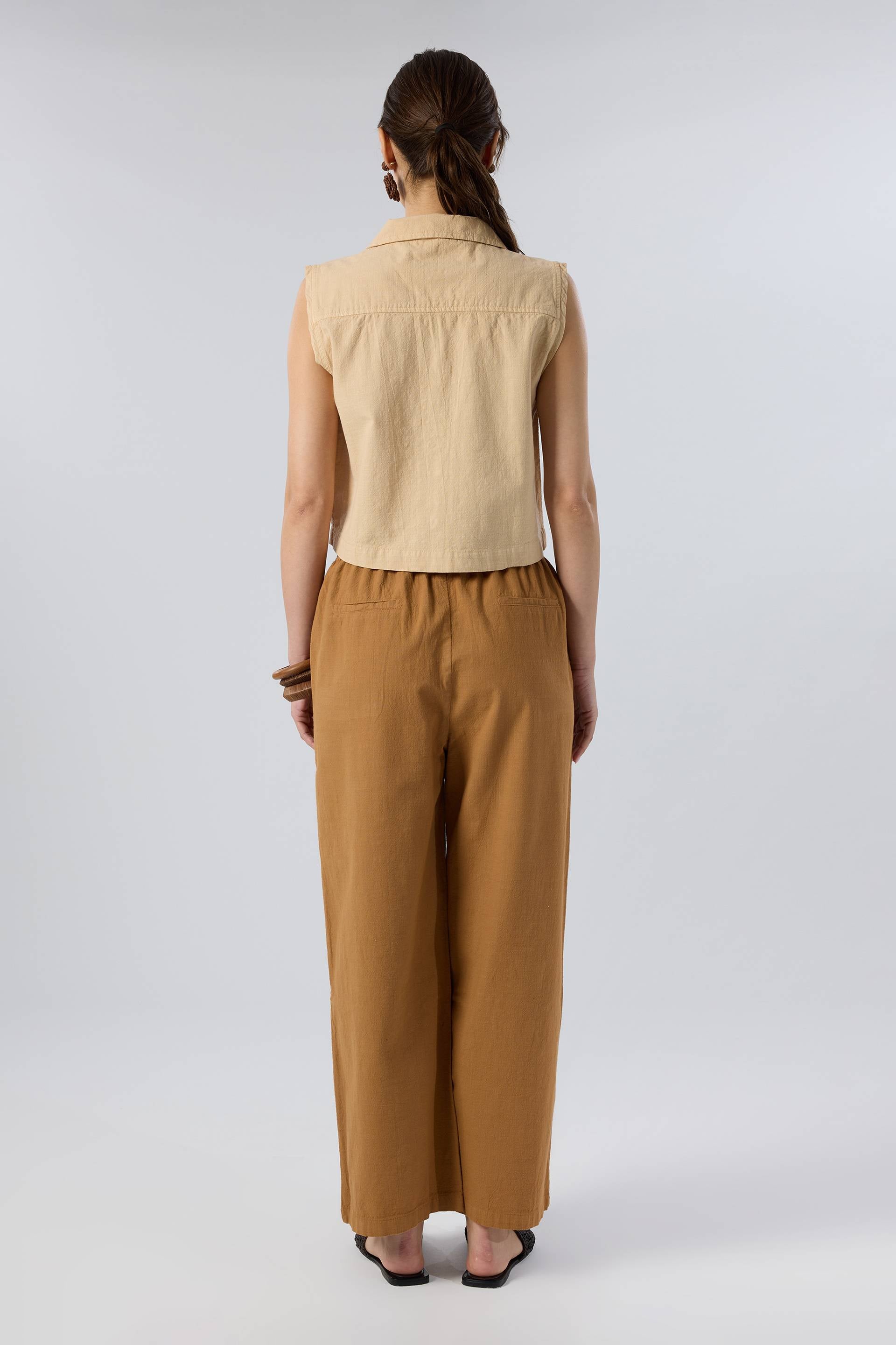 Flamlı Dokulu Pamuk Palazzo Pantolon #renk_Terra Cotta