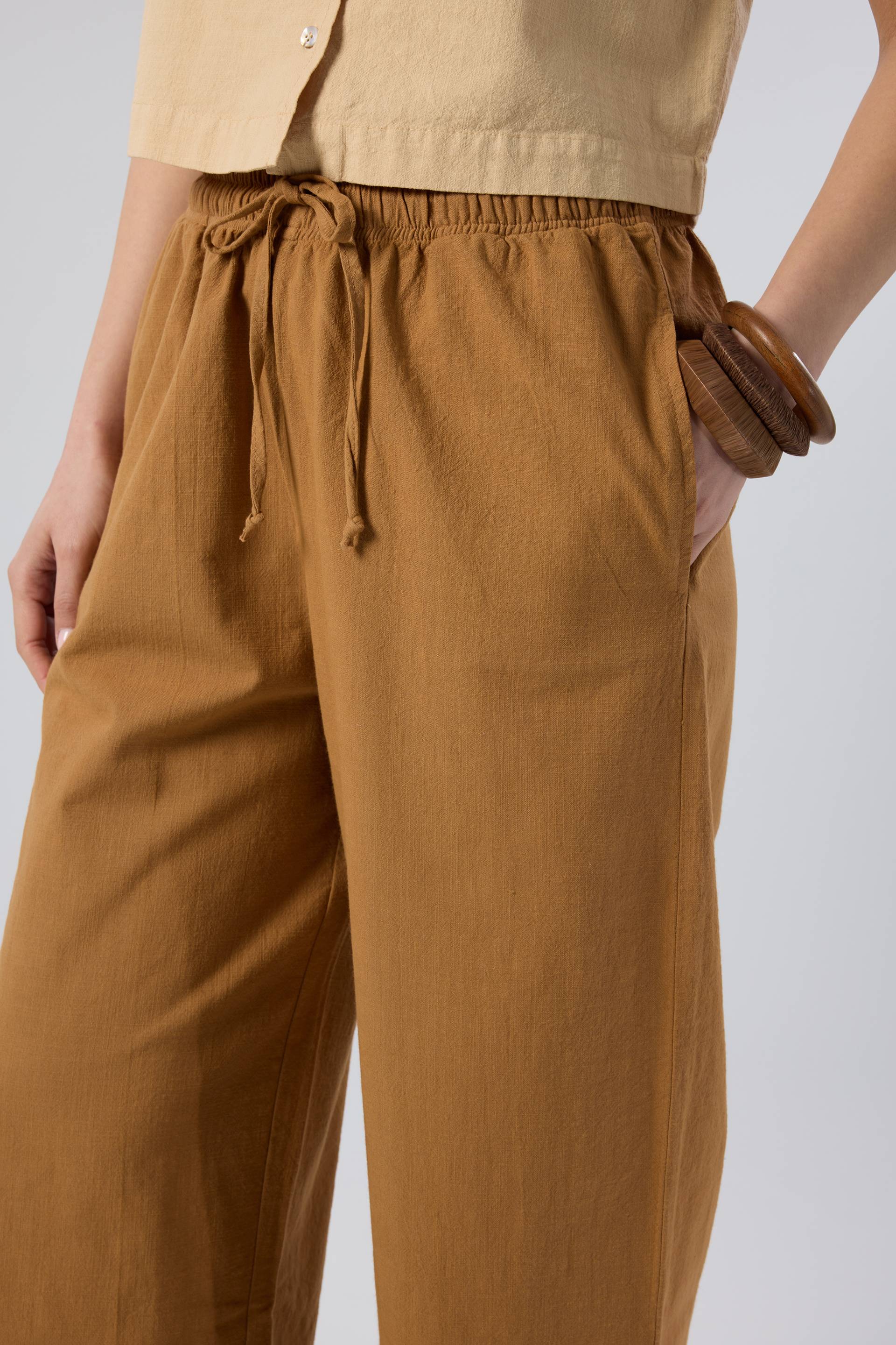 Flamlı Dokulu Pamuk Palazzo Pantolon #renk_Terra Cotta