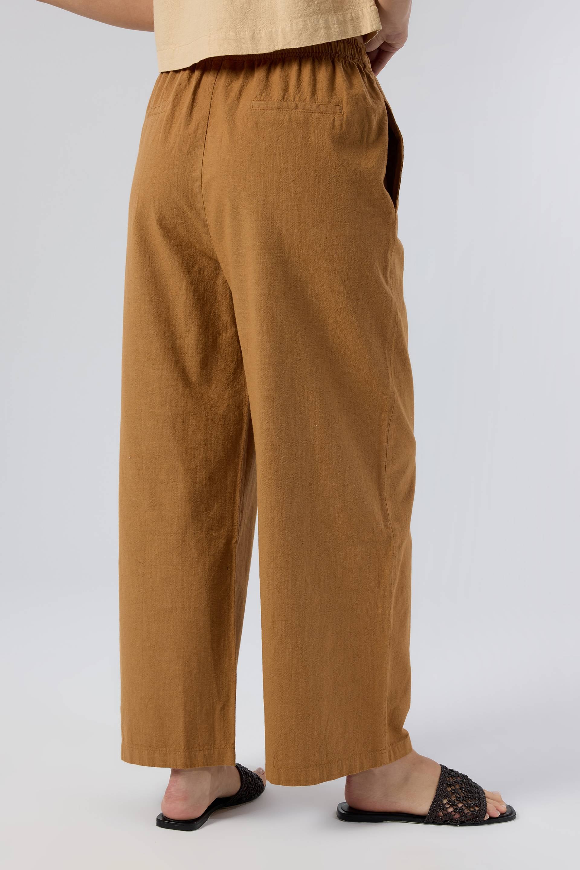 Flamlı Dokulu Pamuk Palazzo Pantolon #renk_Terra Cotta