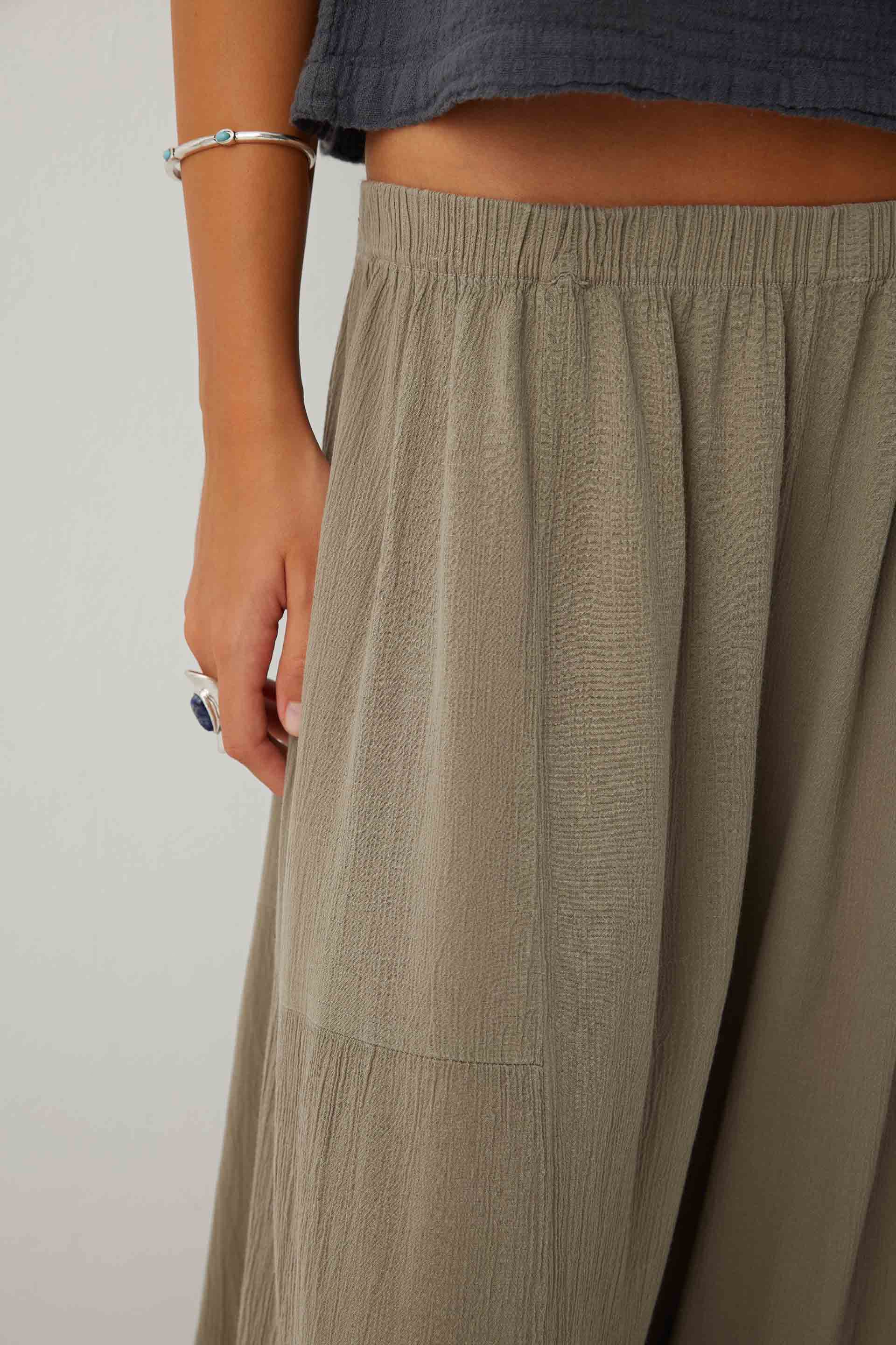 Krinkıl Tensel Pamuk Etek Görünümlü Pantolon #renk_Olive