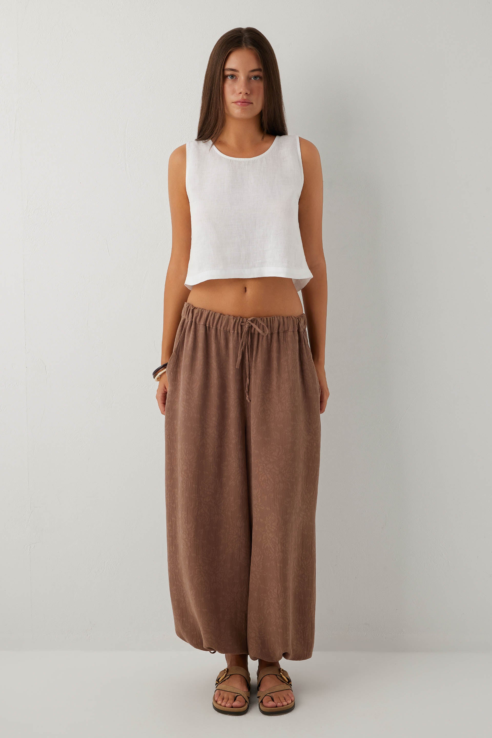 Luma Dokulu Tencel Pantolon #renk_Kahve