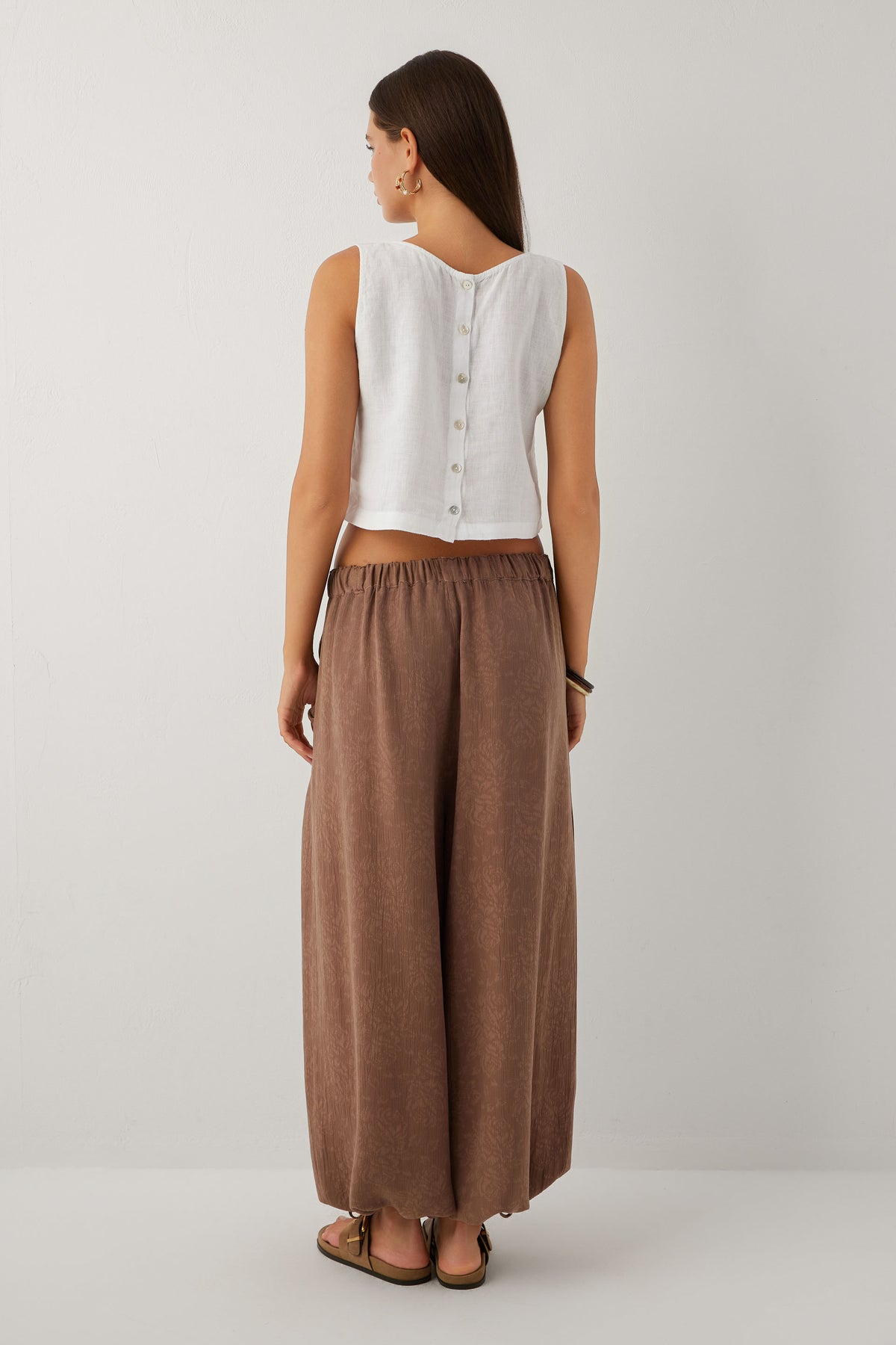 Luma Dokulu Tencel Pantolon #renk_Kahve