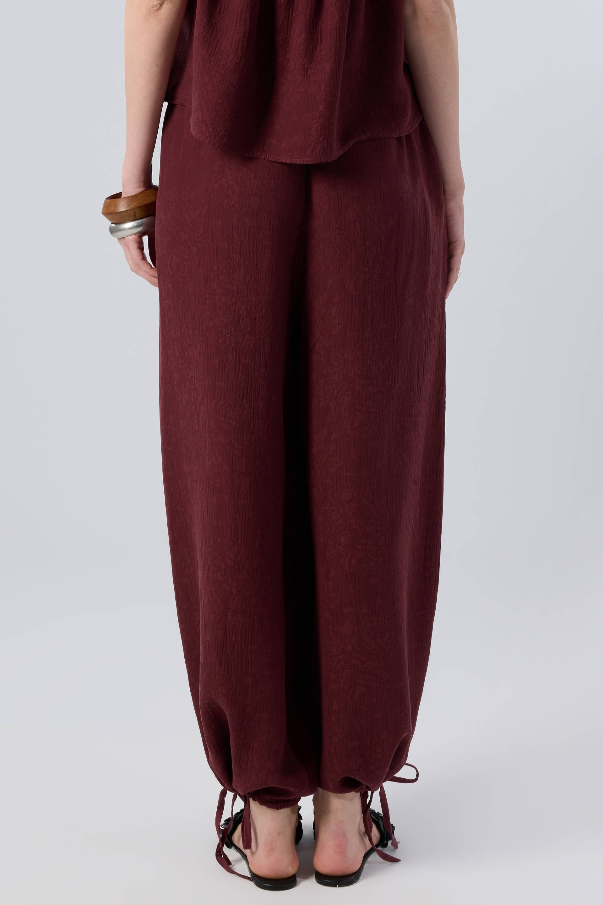 Luma Dokulu Tencel Askılı Bluz Pantolon #renk_Mürdüm