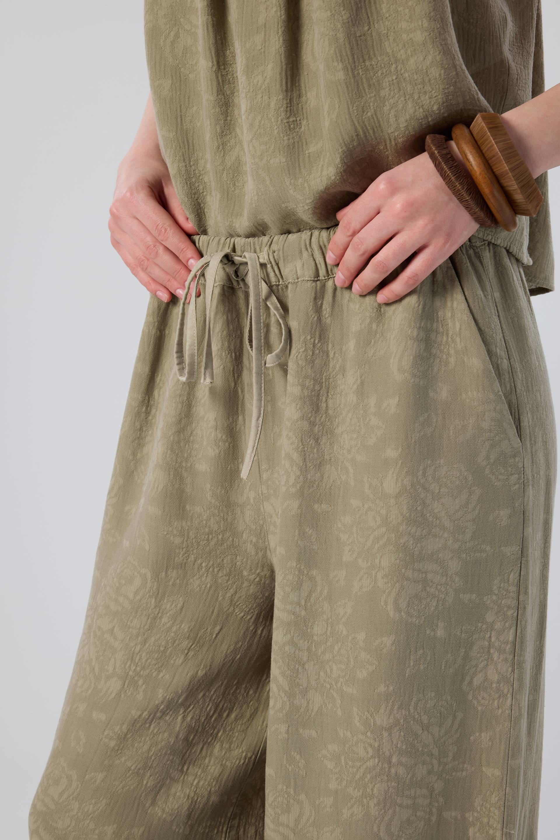 Luma Dokulu Tencel Askılı Bluz Pantolon #renk_Olive