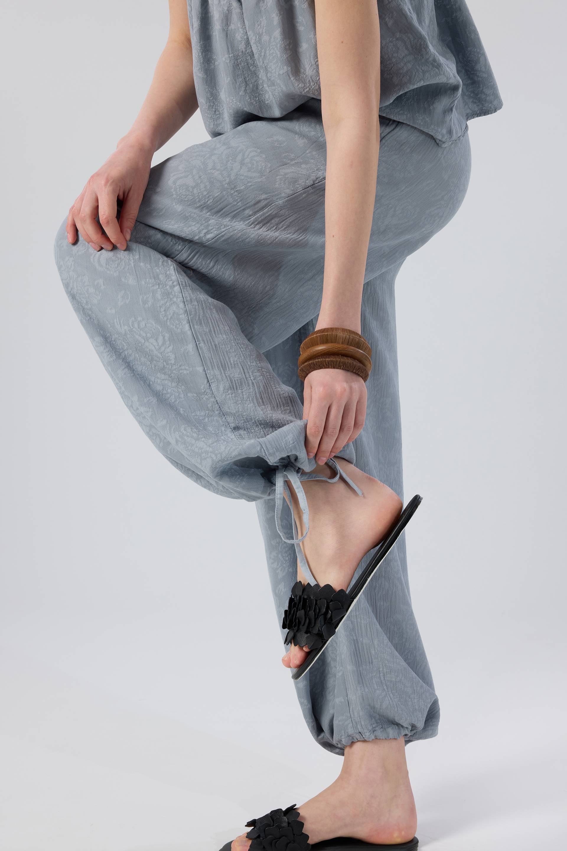 Luma Dokulu Tencel Askılı Bluz Pantolon #renk_Puslu Mavi