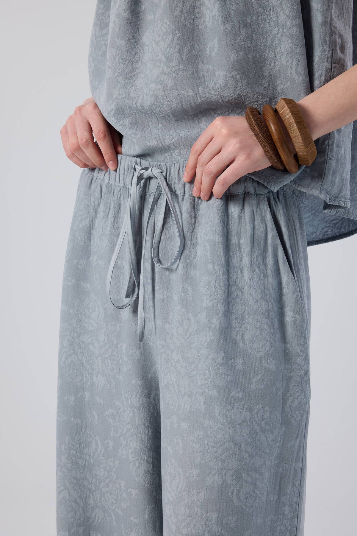Luma Dokulu Tencel Askılı Bluz Pantolon #renk_Puslu Mavi