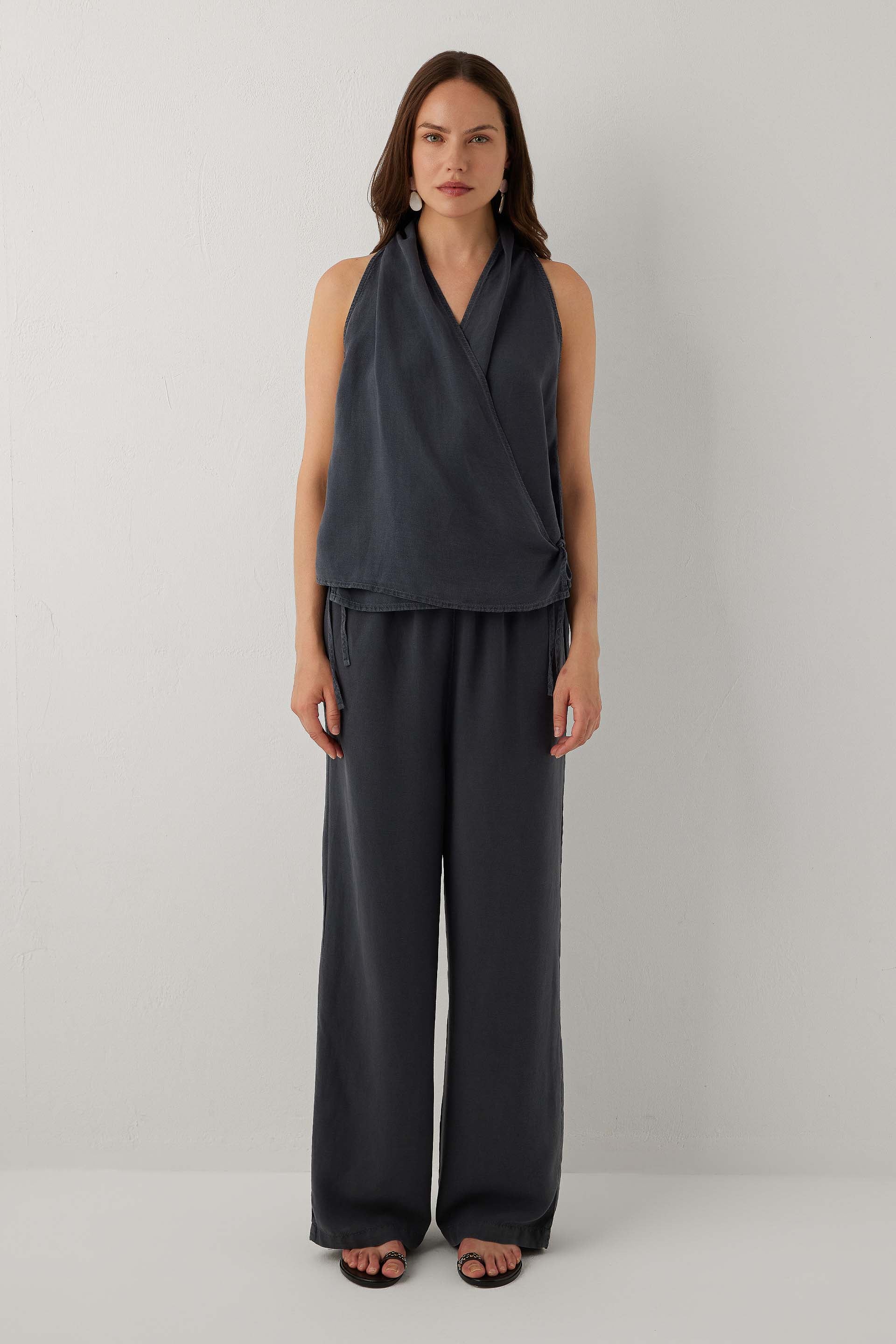 Linoflow Relax Keten Tencel Kadın Pantolon #renk_Antrasit