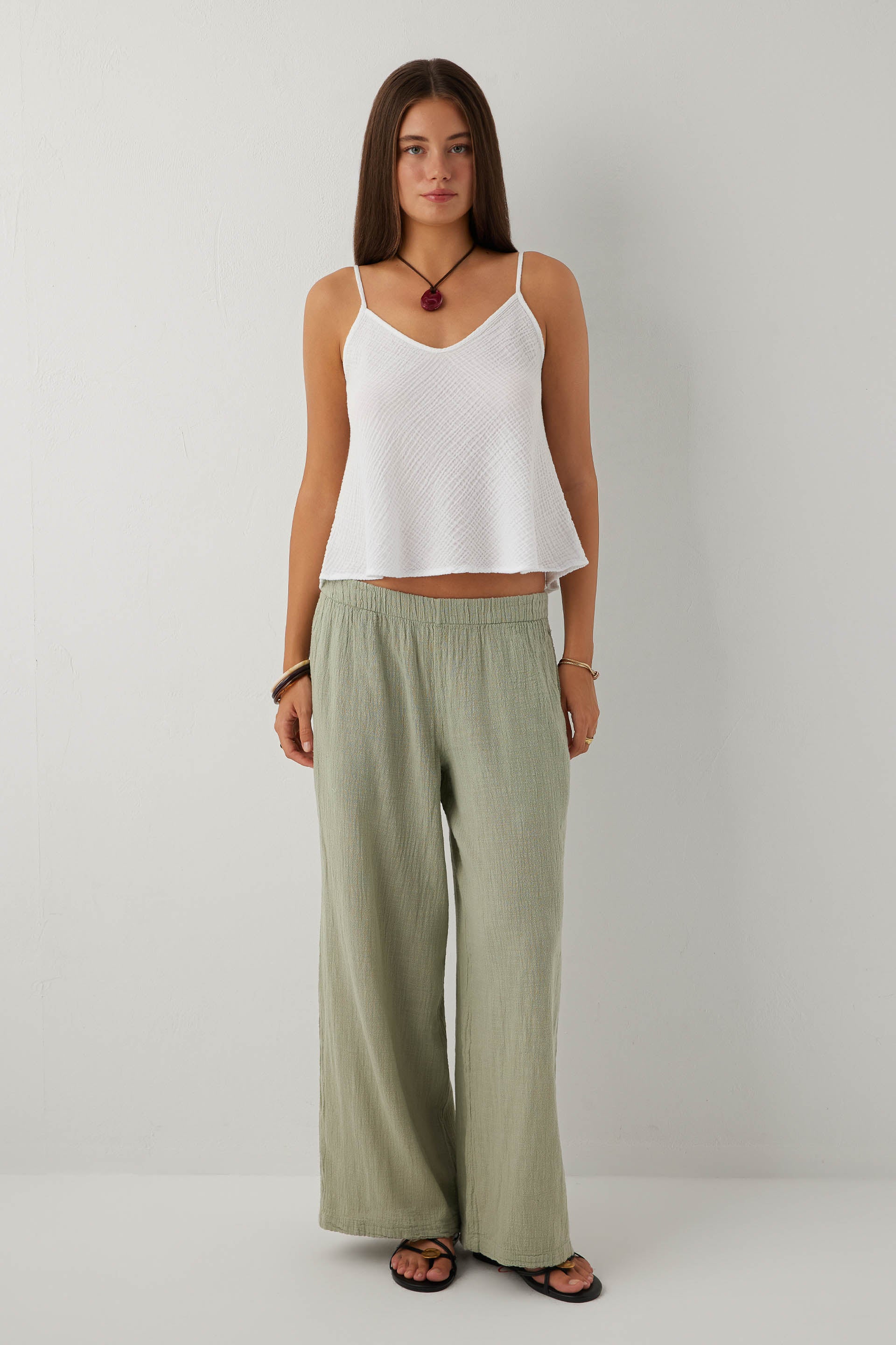 Nomad Flam Dokulu Palazzo Kadın Pantolon #renk_Ada Çayı