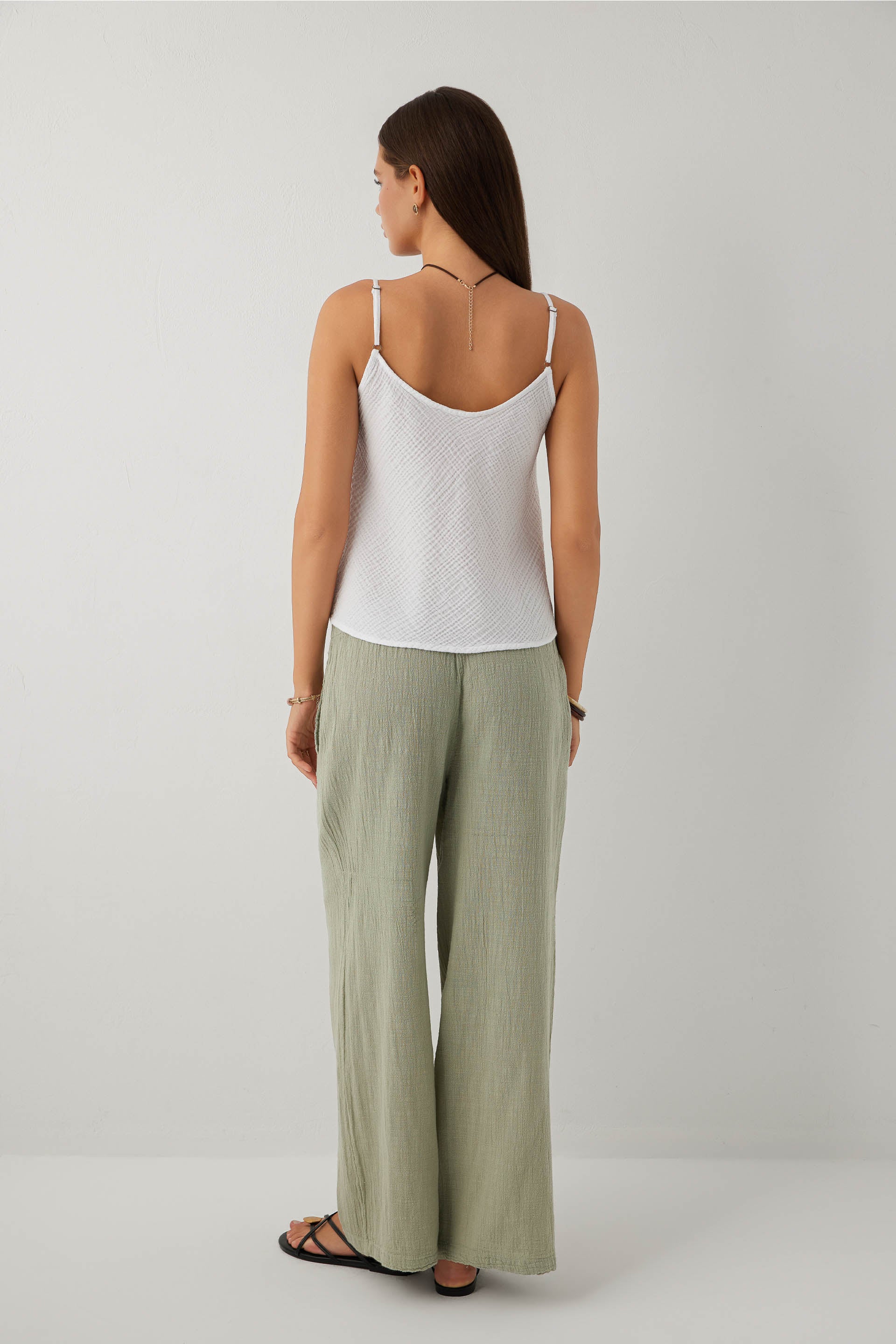 Nomad Flam Dokulu Palazzo Kadın Pantolon #renk_Ada Çayı