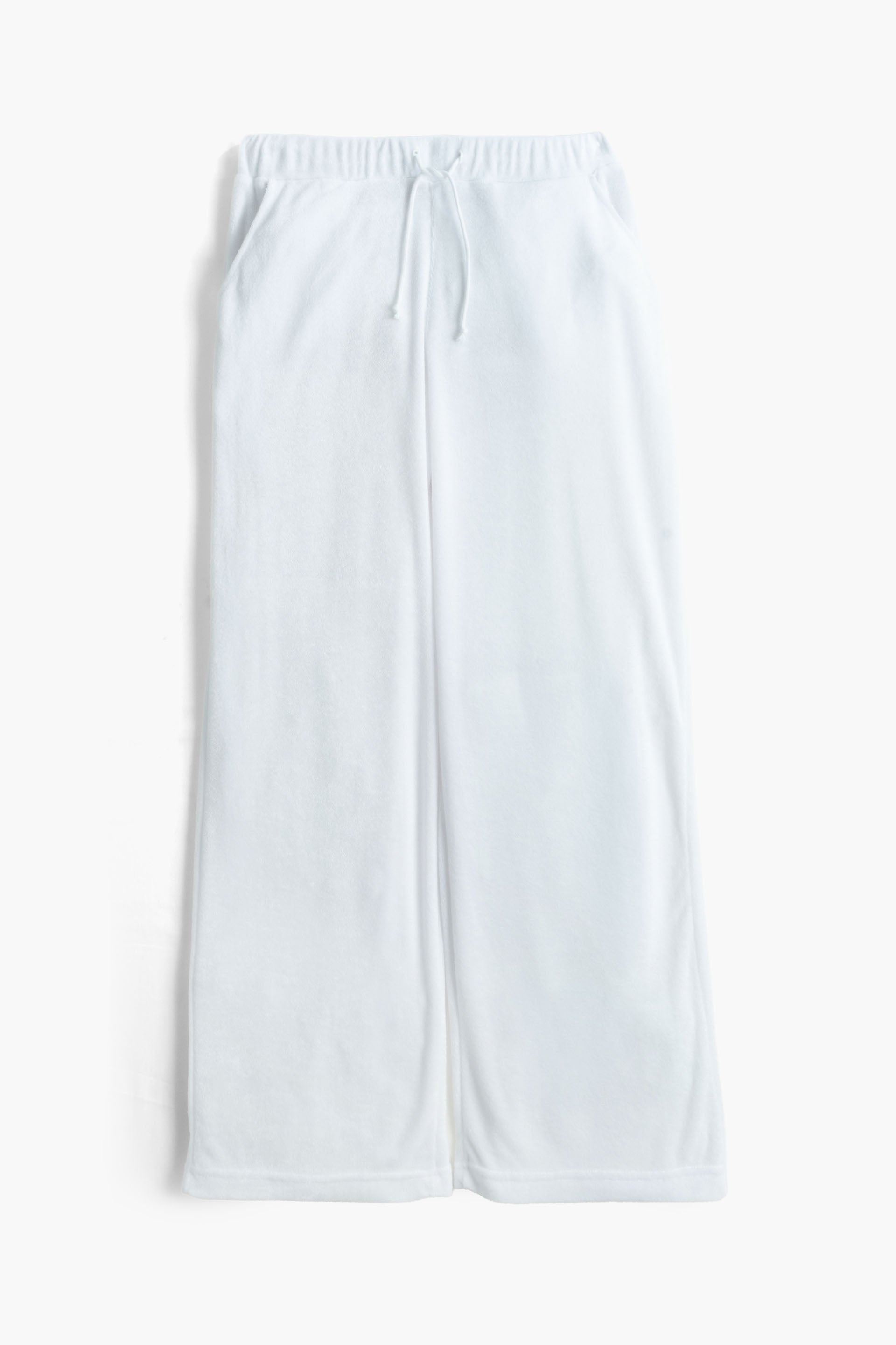 Terry Flow Havlu Kumaş Modal Bağcıklı Kadın Pantolon #renk_Beyaz