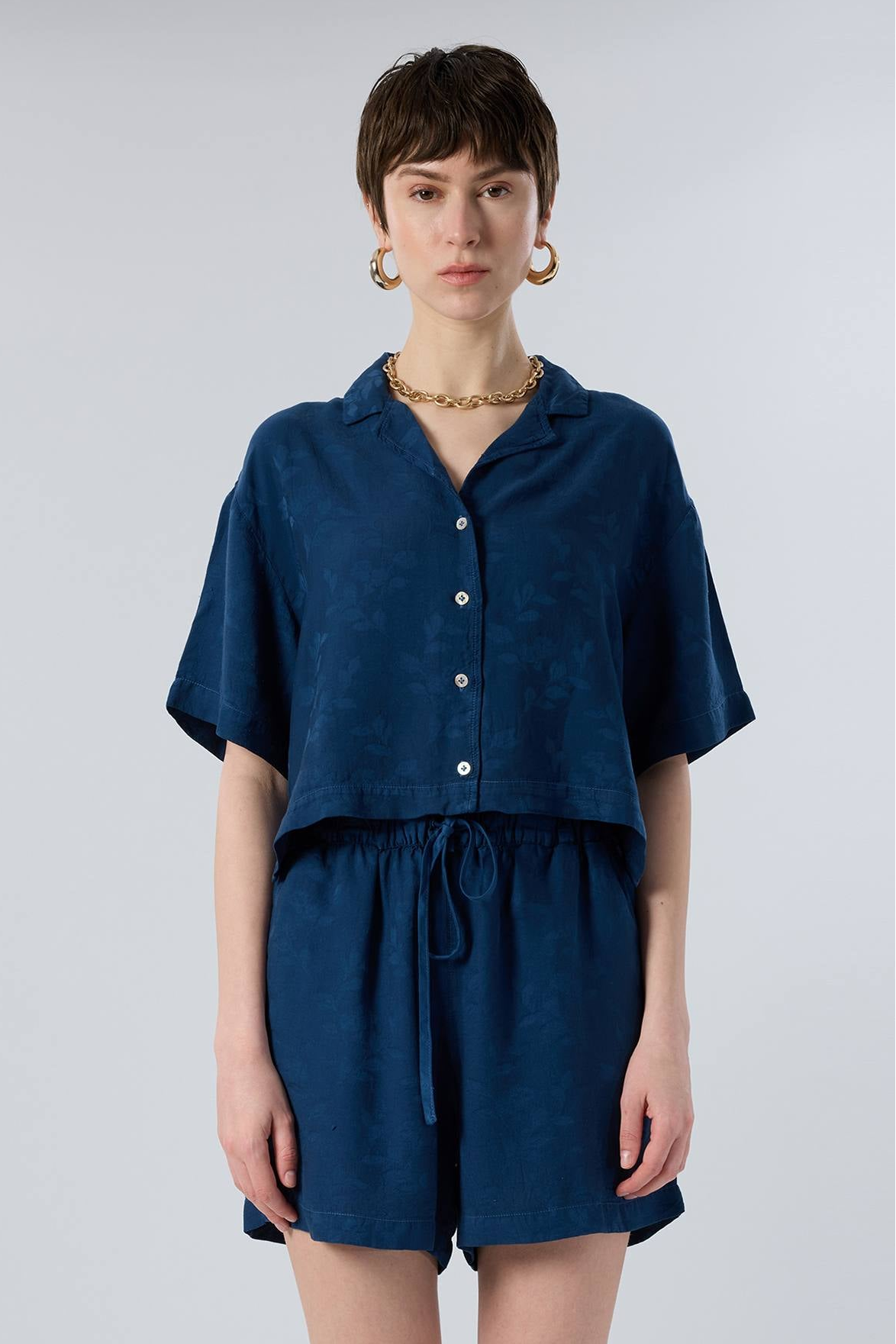 Botanica Shade Dokulu Tensel Şort Gömlek Takım #renk_Navy