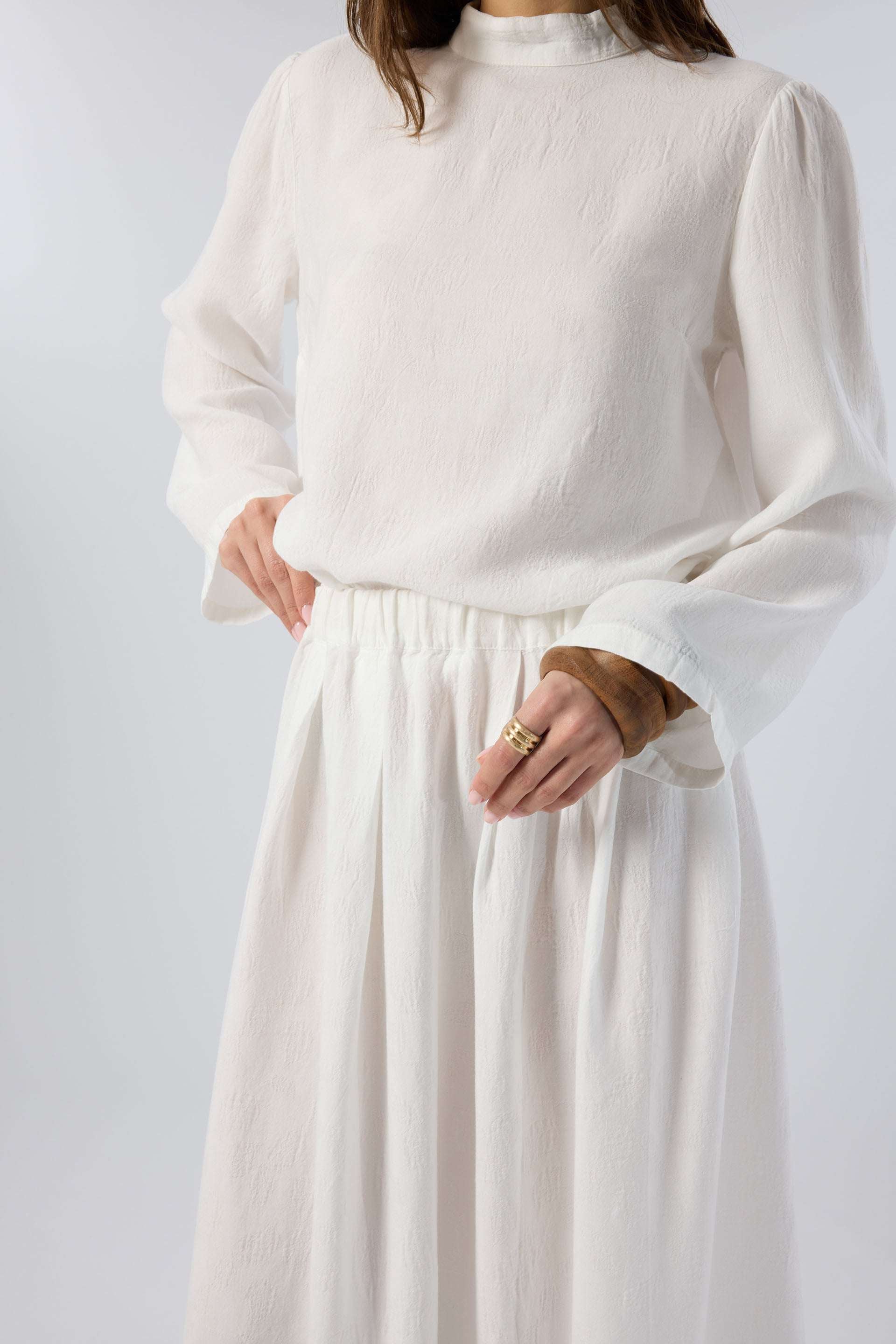Woven Flora Jakar Tencel Uzun Çan Etek #renk_Beyaz