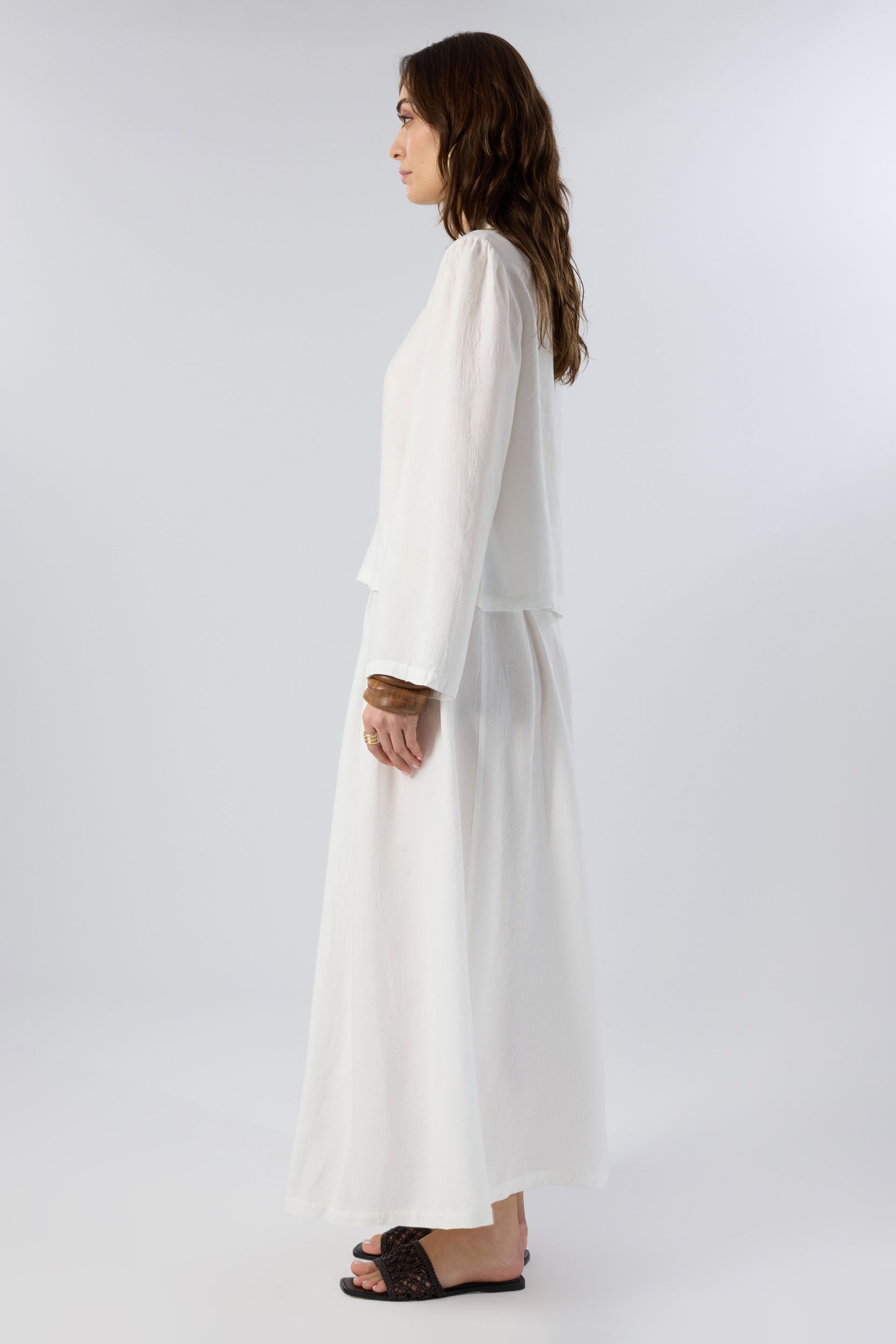 Woven Flora Jakar Tencel Uzun Çan Etek #renk_Beyaz
