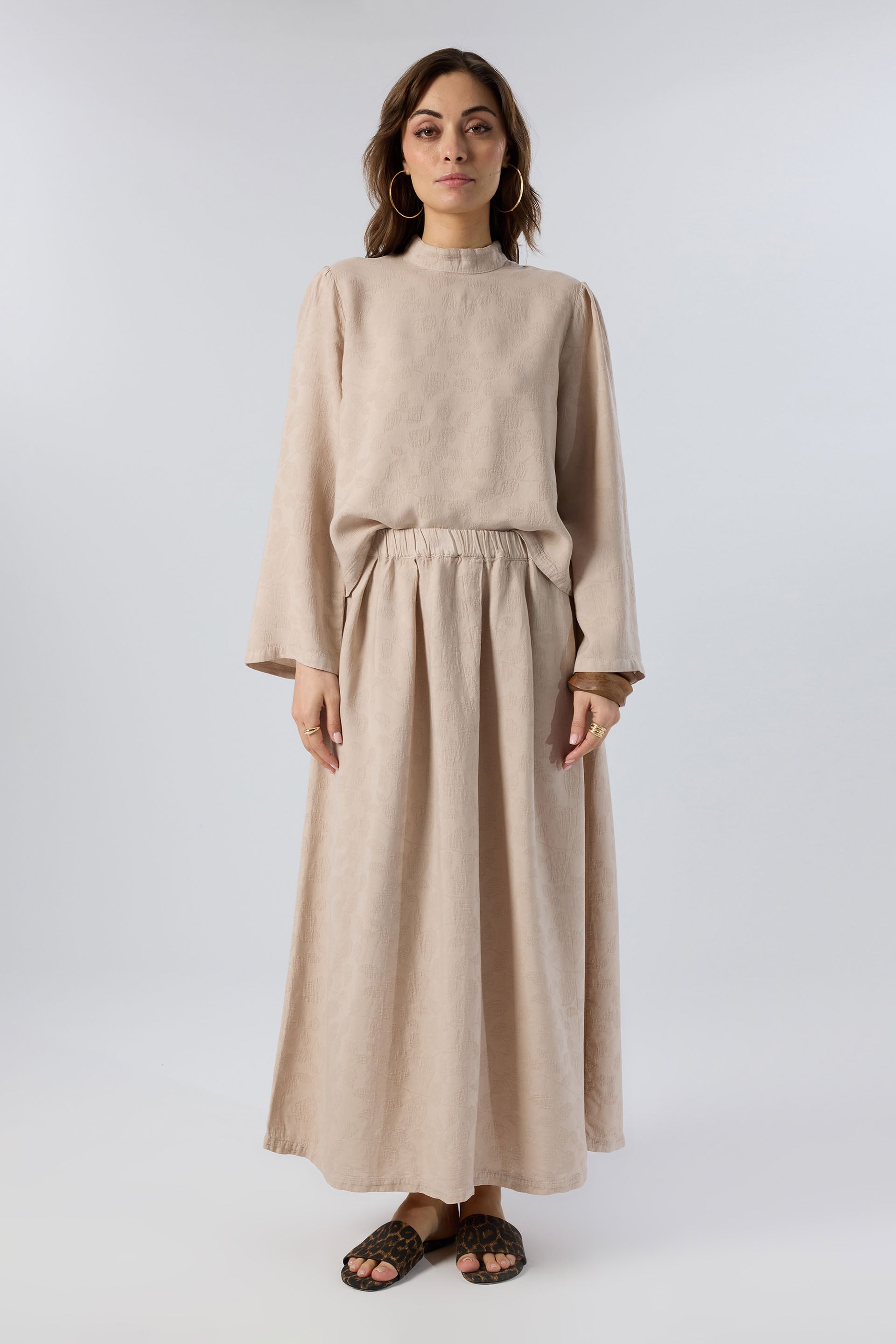 Woven Flora Jakar Tencel Uzun Çan Etek #renk_Vizon