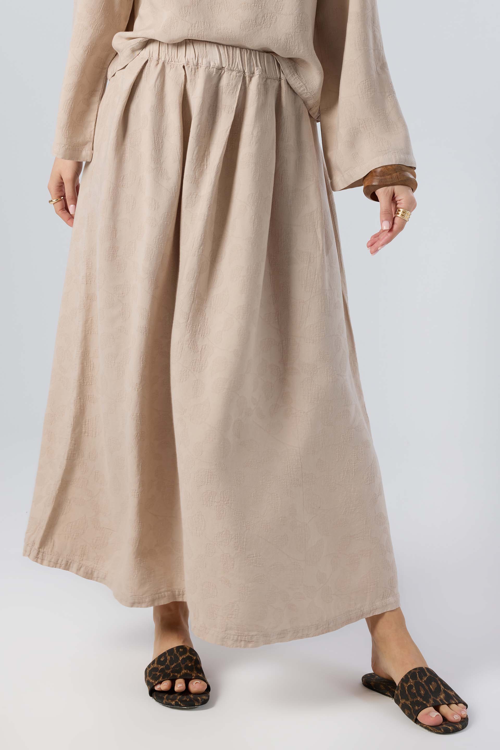 Woven Flora Jakar Tencel Uzun Çan Etek #renk_Vizon