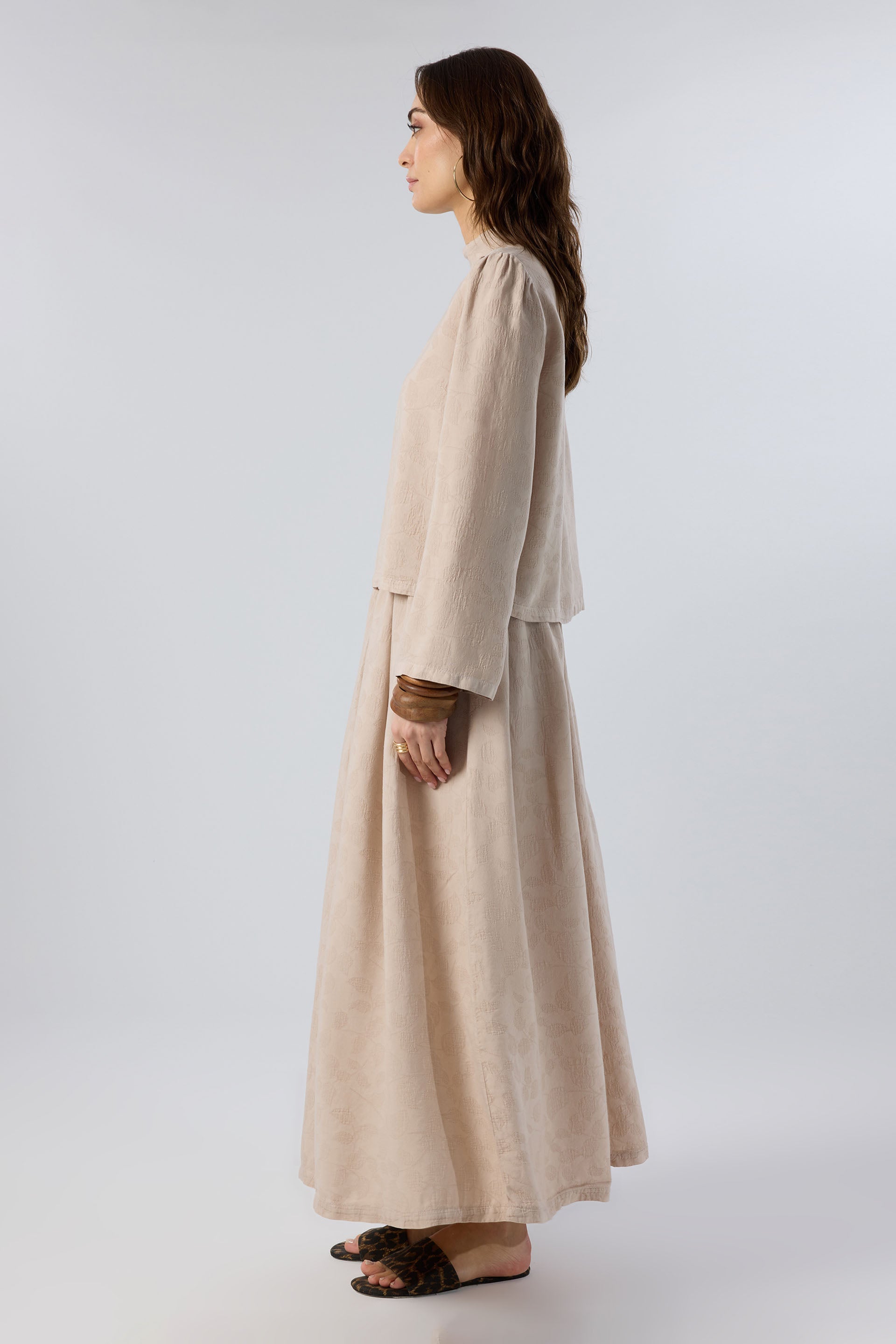 Woven Flora Jakar Tencel Uzun Çan Etek #renk_Vizon