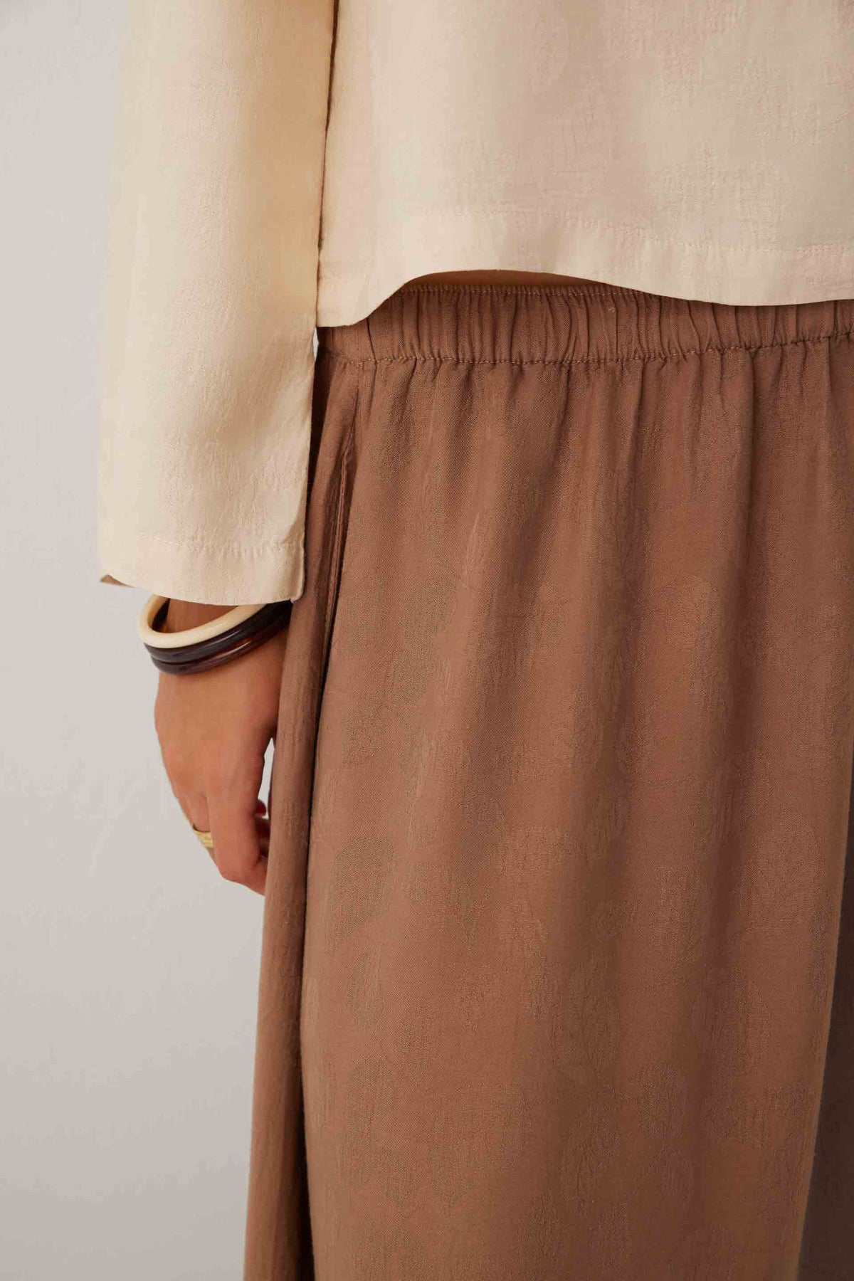 Woven Flora Dokulu Jakar Tensel Çan Kadın Maxi Etek #renk_Kahve