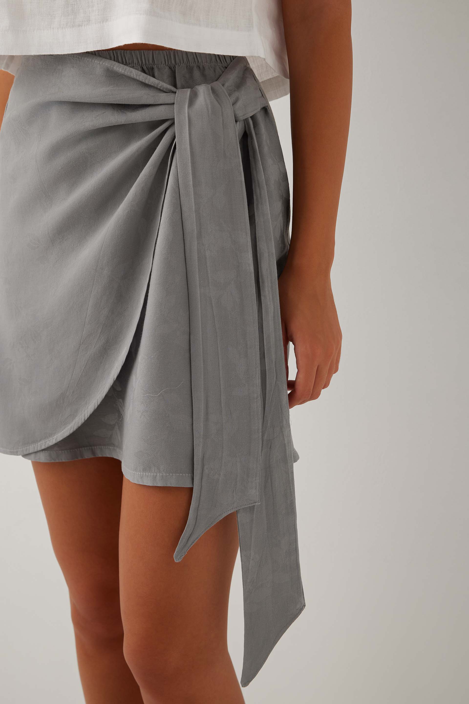 Woven Flora Tensel Bağlamalı Mini Etek #renk_Gri