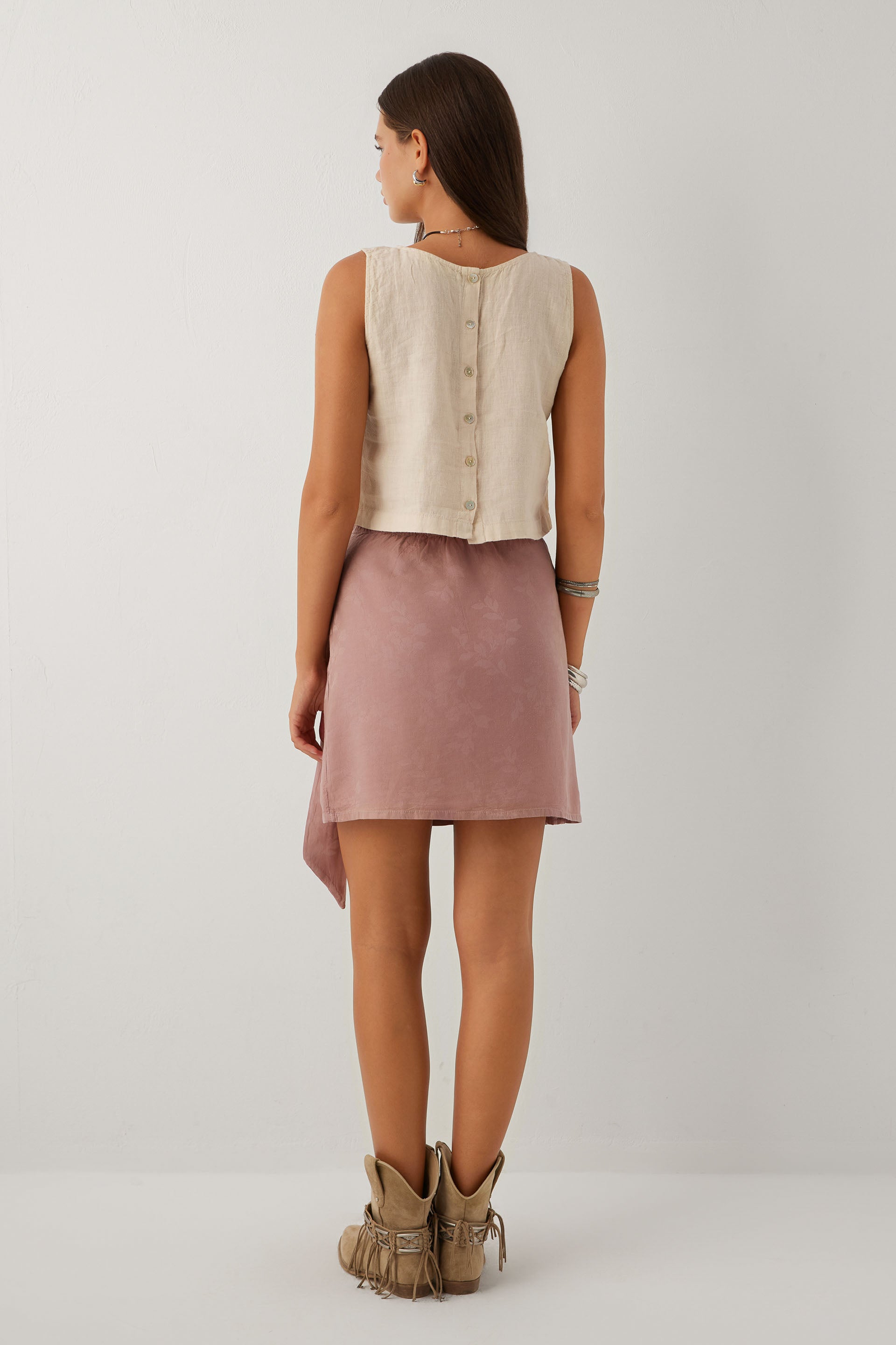 Woven Flora Tensel Bağlamalı Mini Etek #renk_Rose