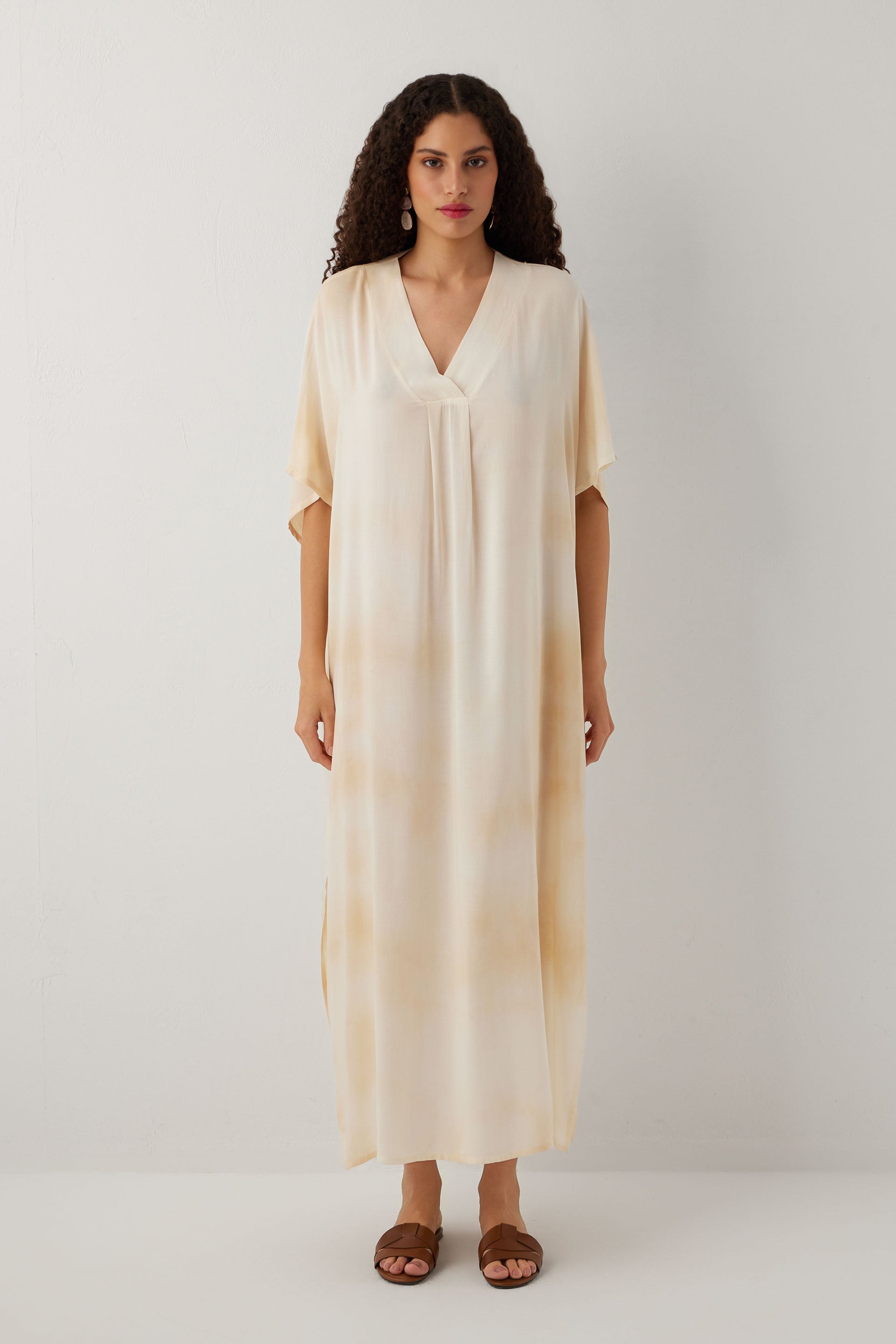 Earth Dye V Yaka Batik Maxi Elbise