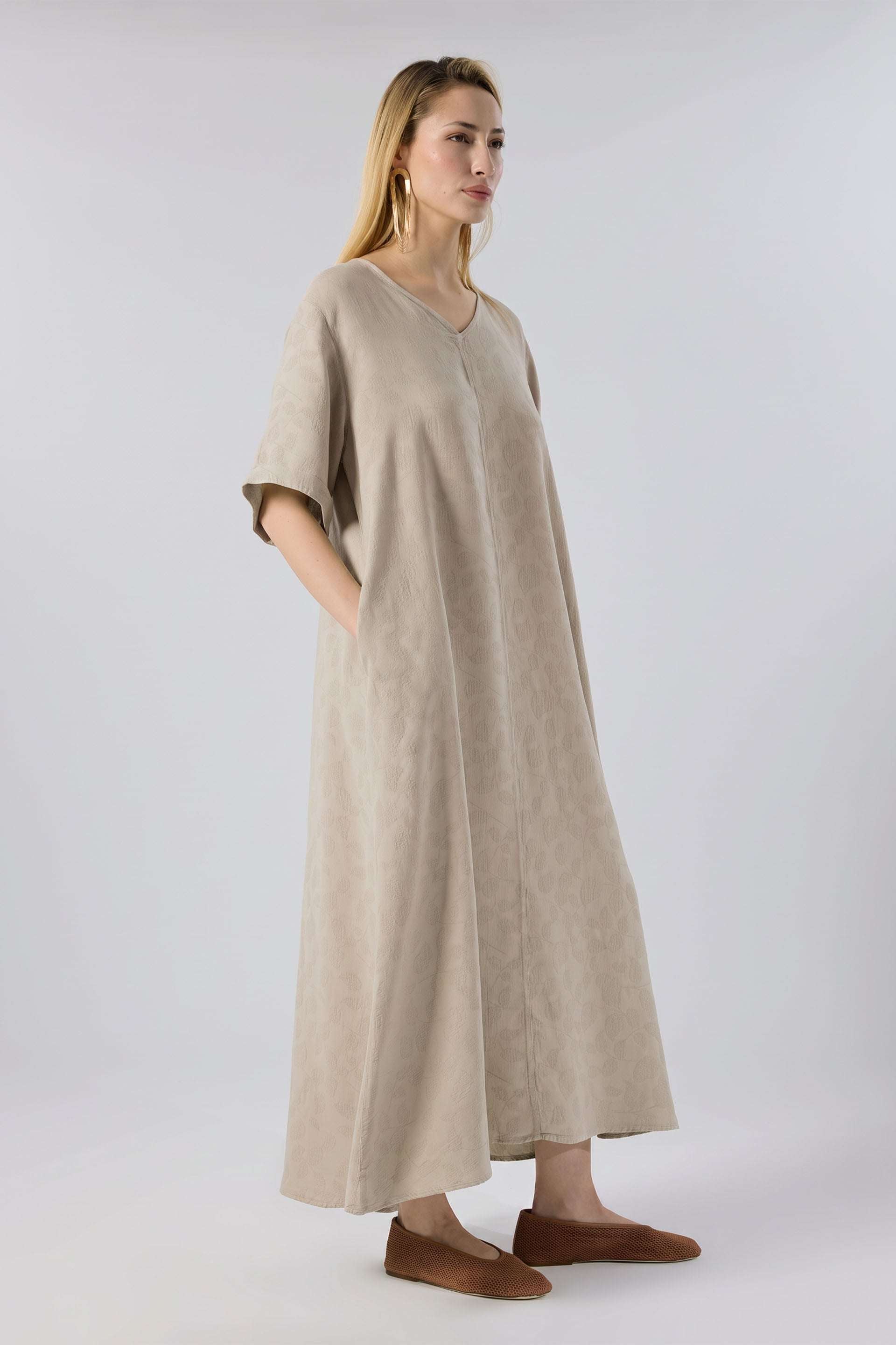 Woven Flora Dokulu Tensel Çan Elbise #renk_vizon