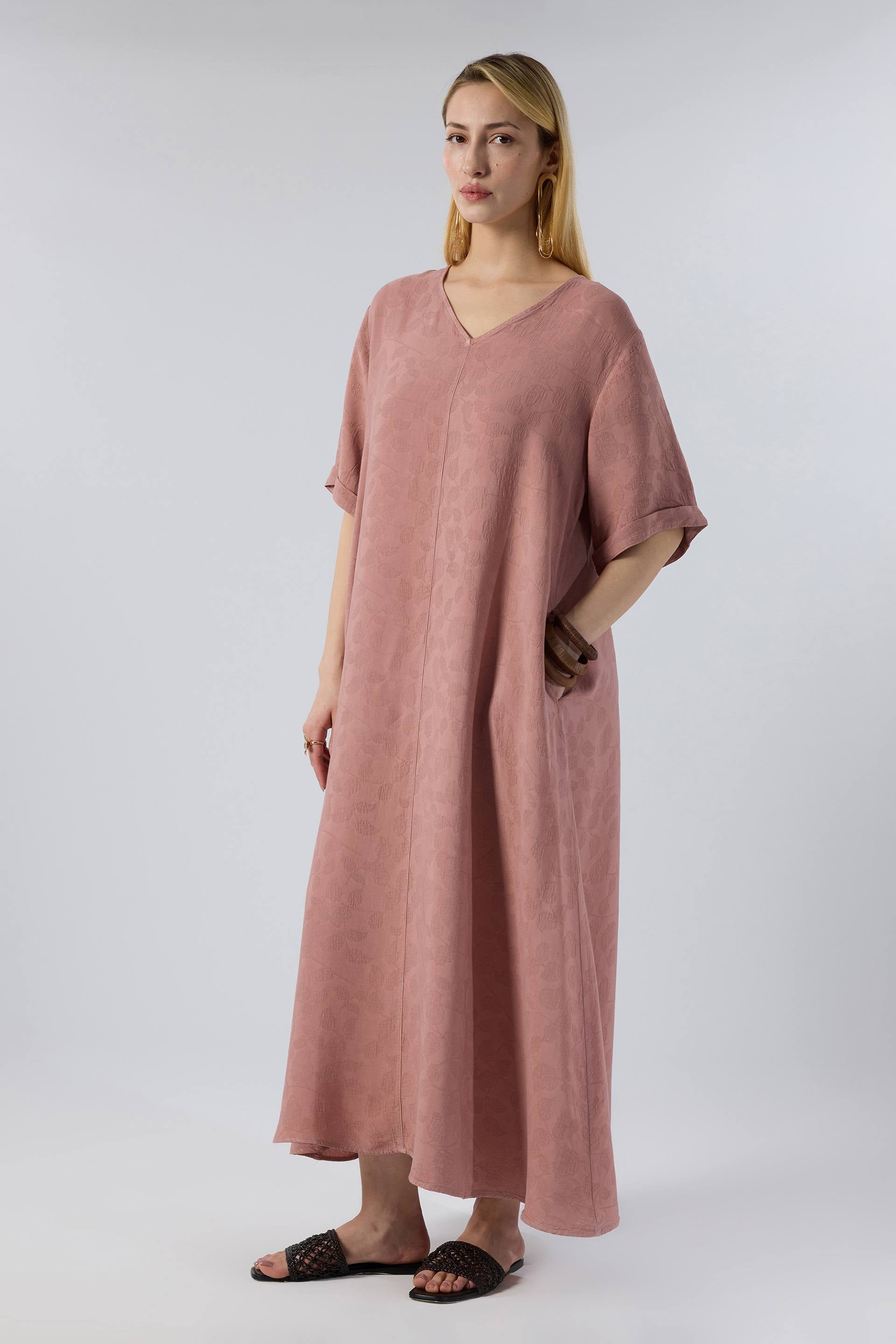 Woven Flora Dokulu Tensel Çan Elbise #renk_Rose