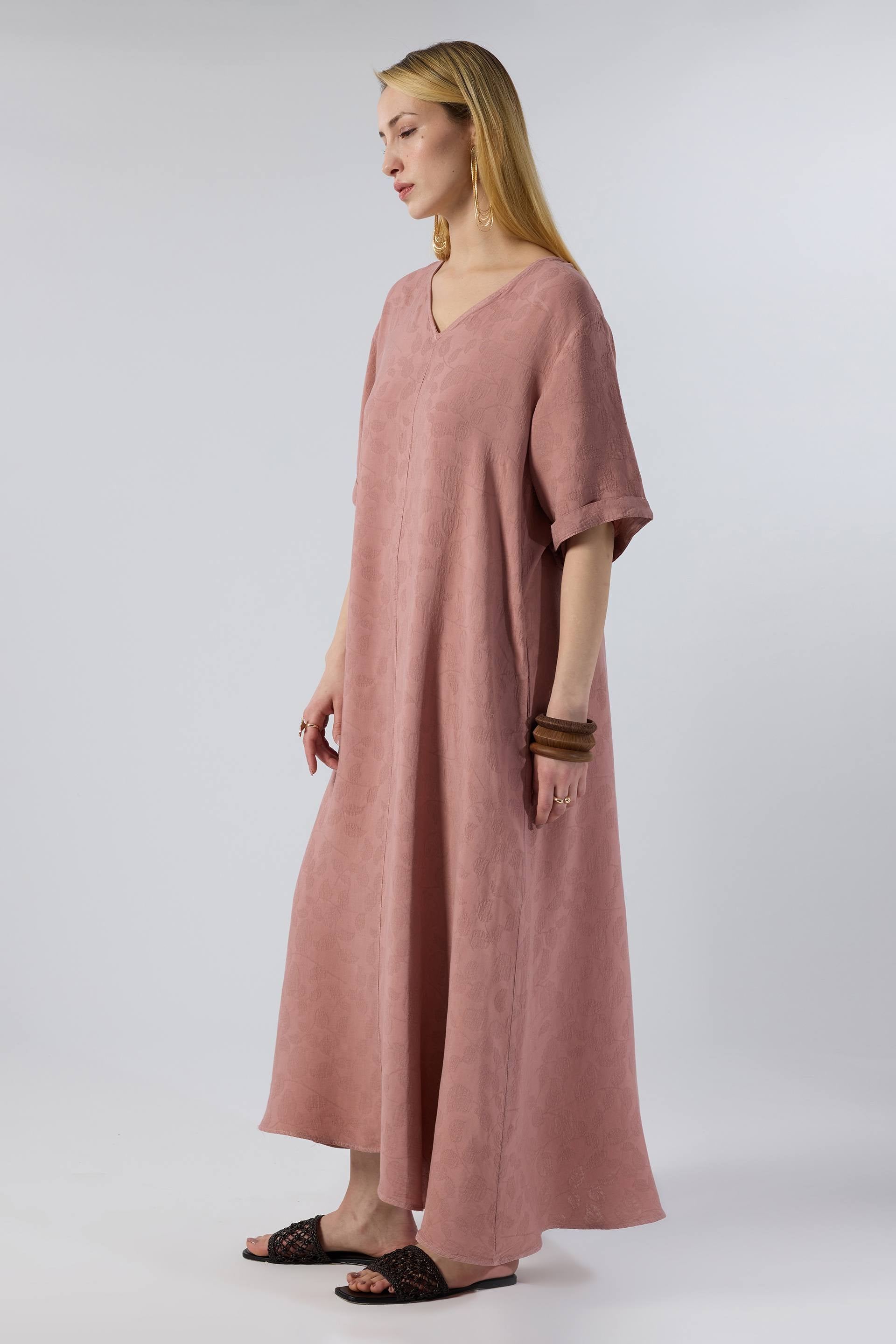 Woven Flora Dokulu Tensel Çan Elbise #renk_Rose
