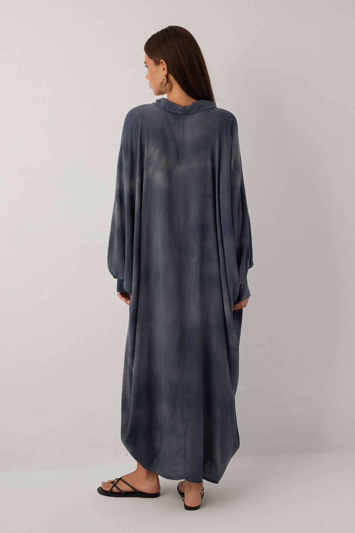 Earth Dye Yakalı Yarasa Batik Elbise #renk_Antrasit