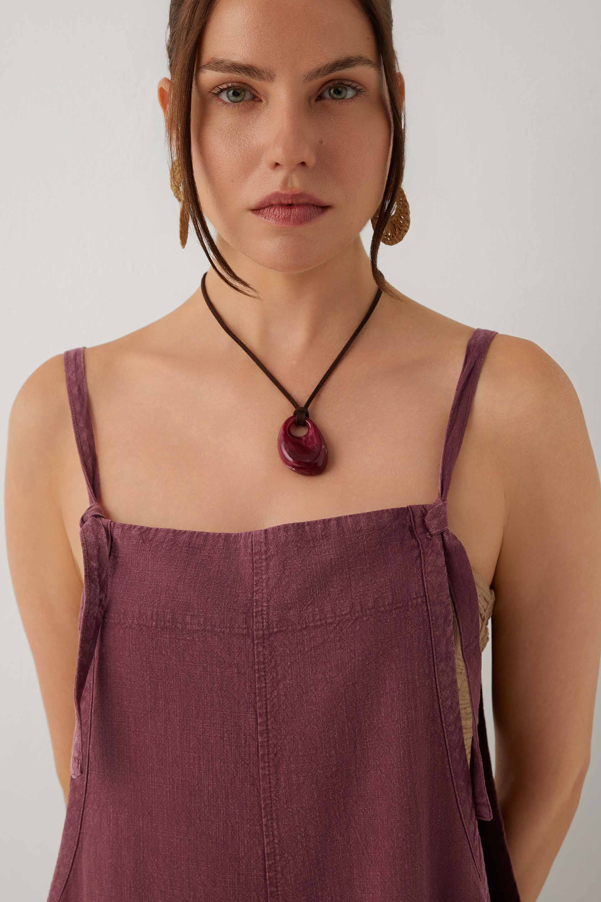 Forme Bol Paça Askılı Pamuklu Cepli Kadın Tulum #renk_Mor