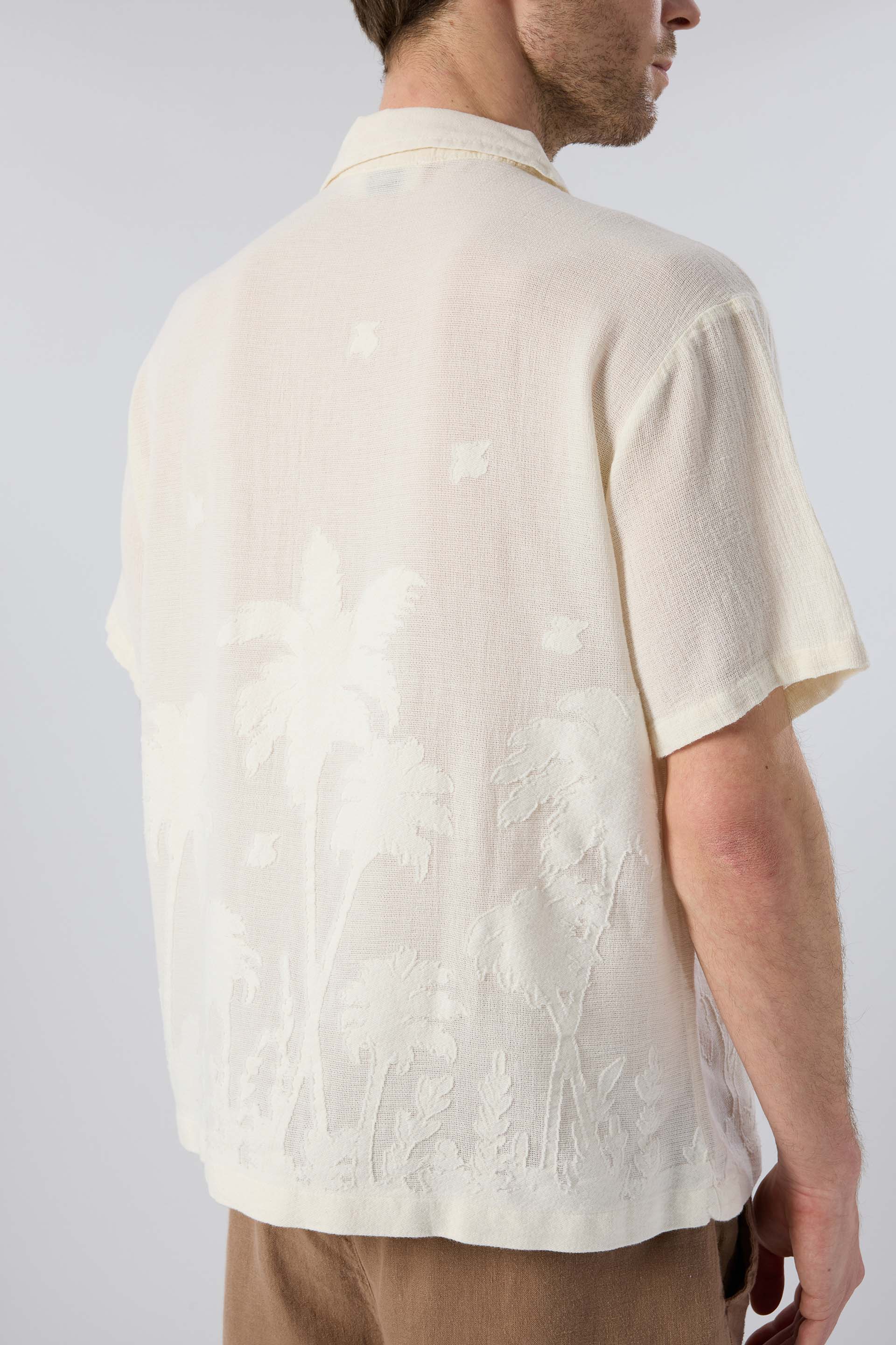 Palmiye Desenli Yatık Yakalı Erkek Gömlek #renk_Doğal