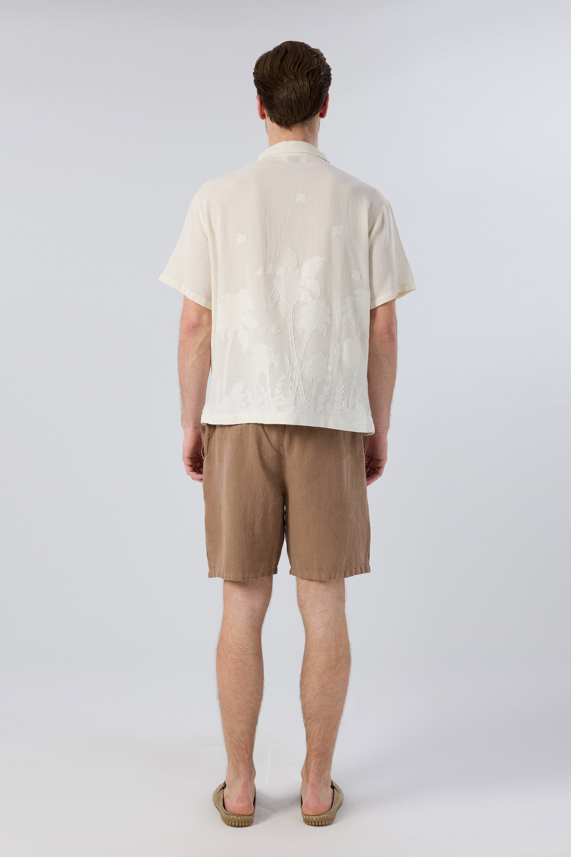 Palmiye Desenli Yatık Yakalı Erkek Gömlek #renk_Doğal