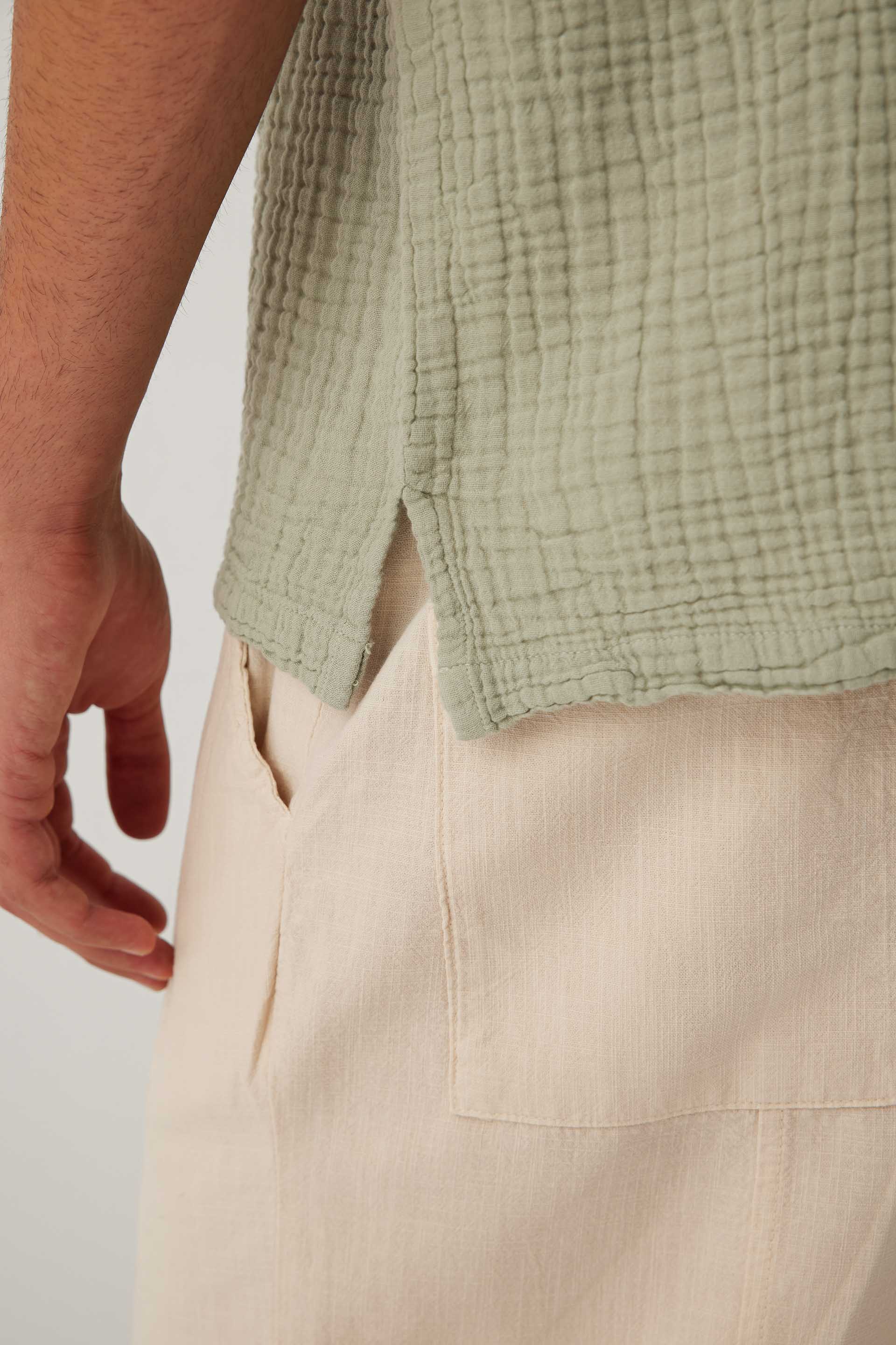 Nomad V Yaka Müslin Pamuklu Oversize Erkek Tişört #renk_Ada Çayı