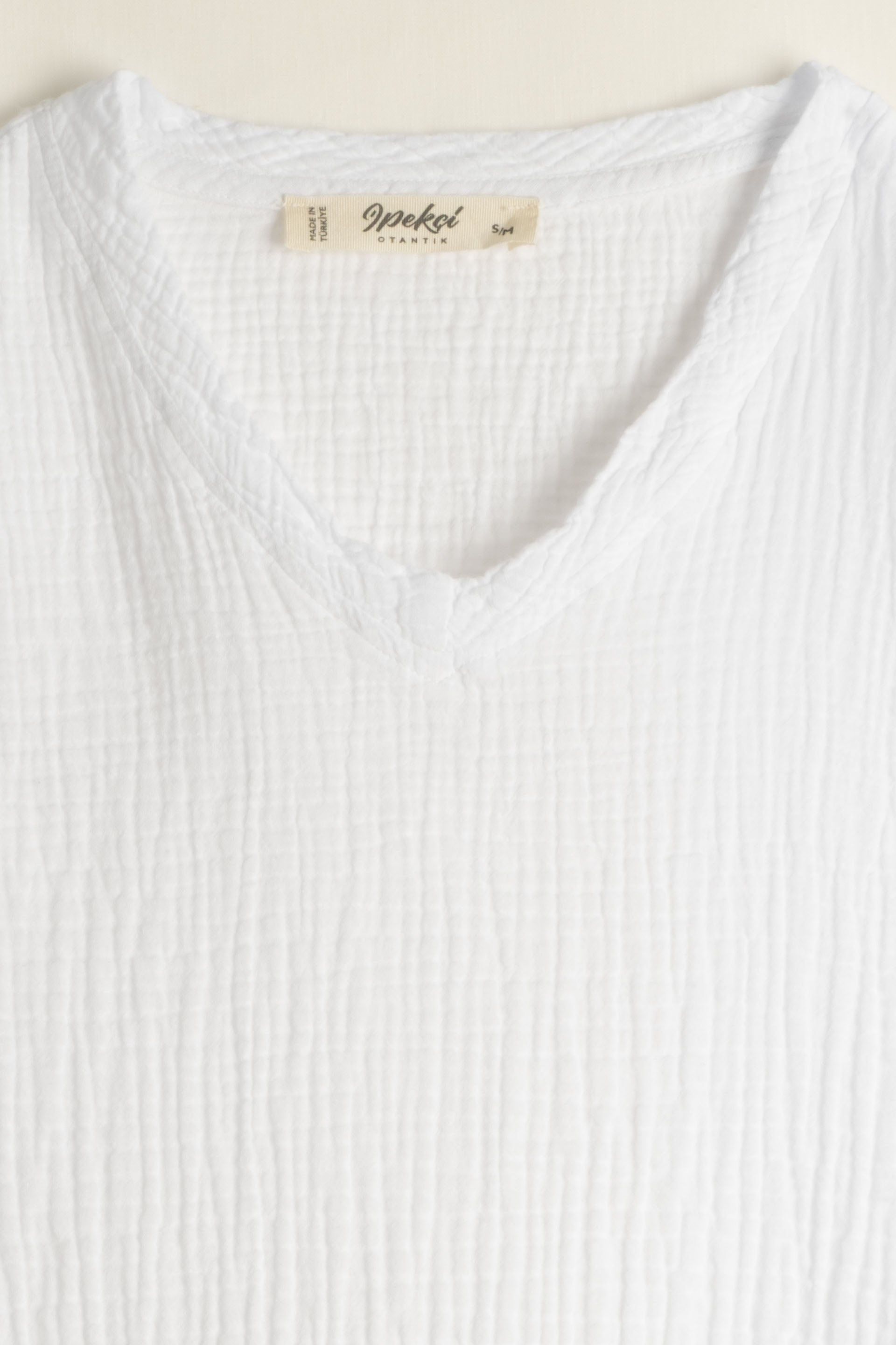 Nomad V Yaka Müslin Erkek Oversize Tişört #renk_Beyaz