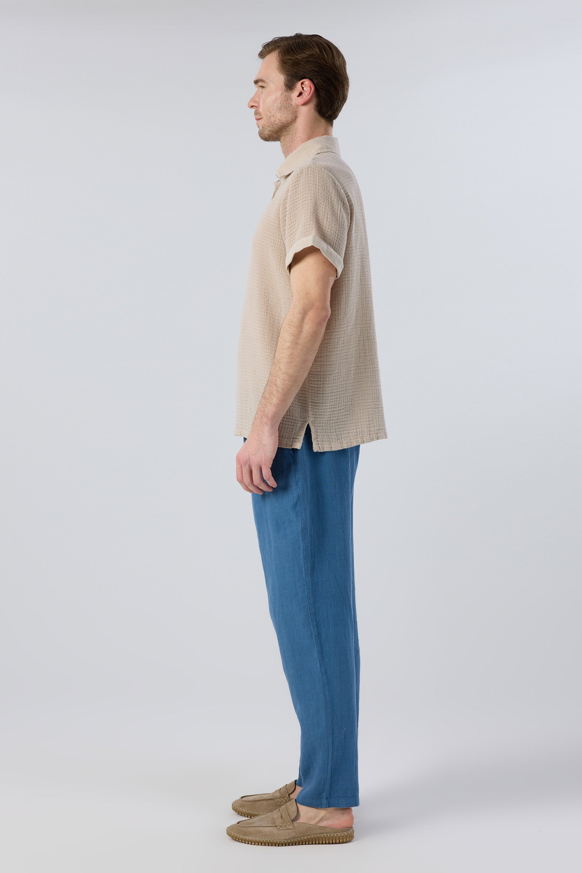 Rahat Kesim %100 Keten Erkek Pantolon #renk_Indigo