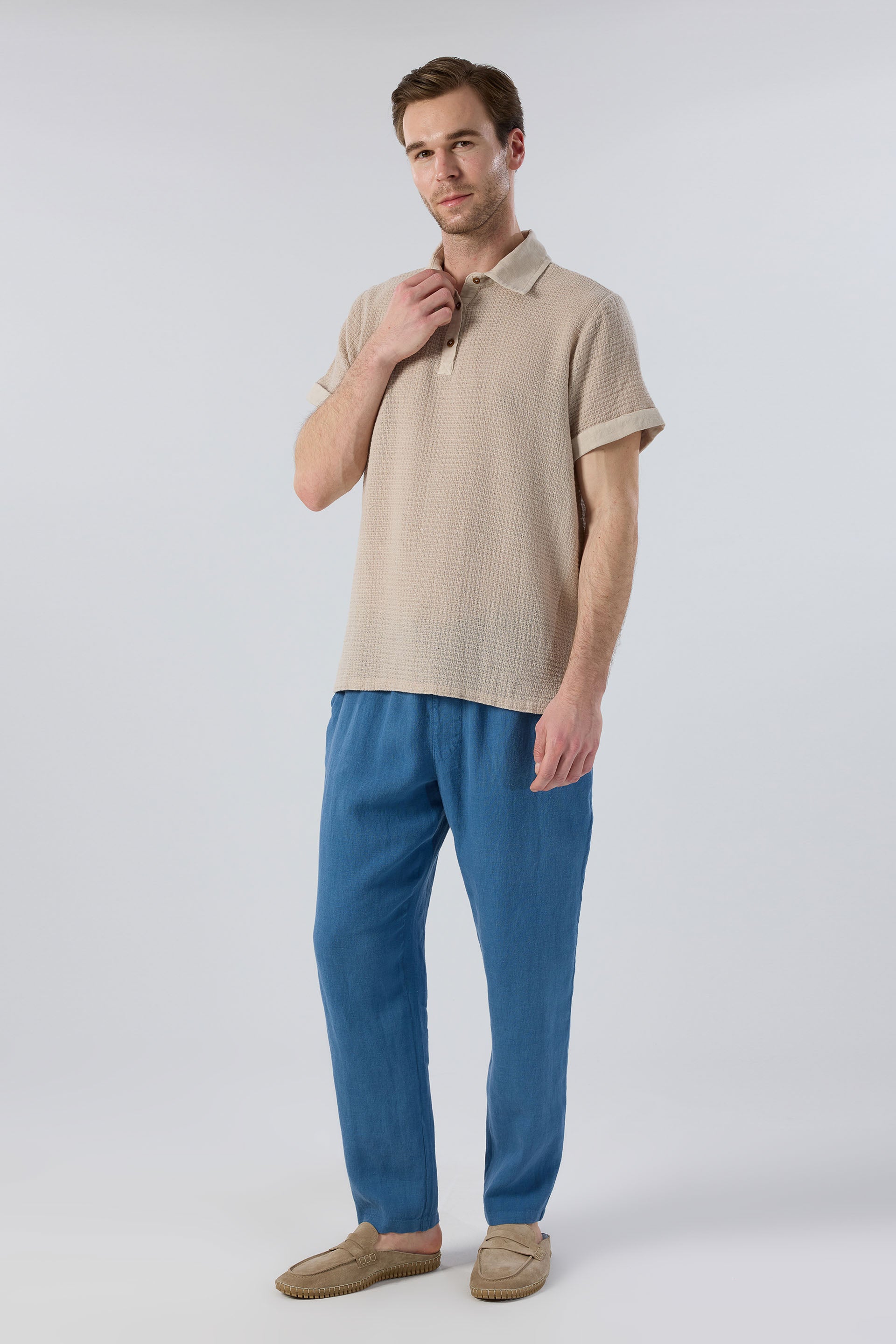 Rahat Kesim %100 Keten Erkek Pantolon #renk_Indigo