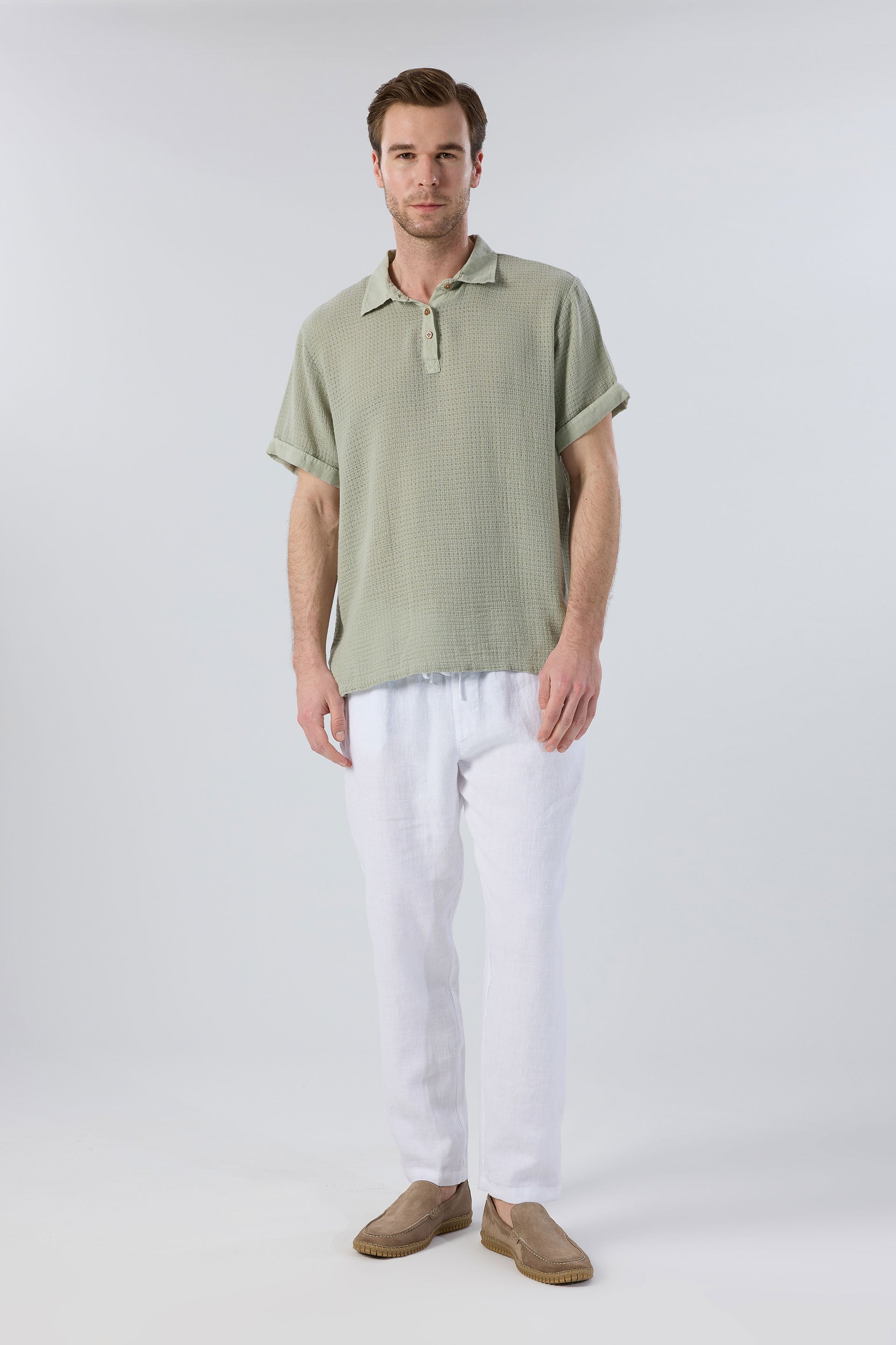 Rahat Kesim %100 Keten Erkek Pantolon #renk_Beyaz