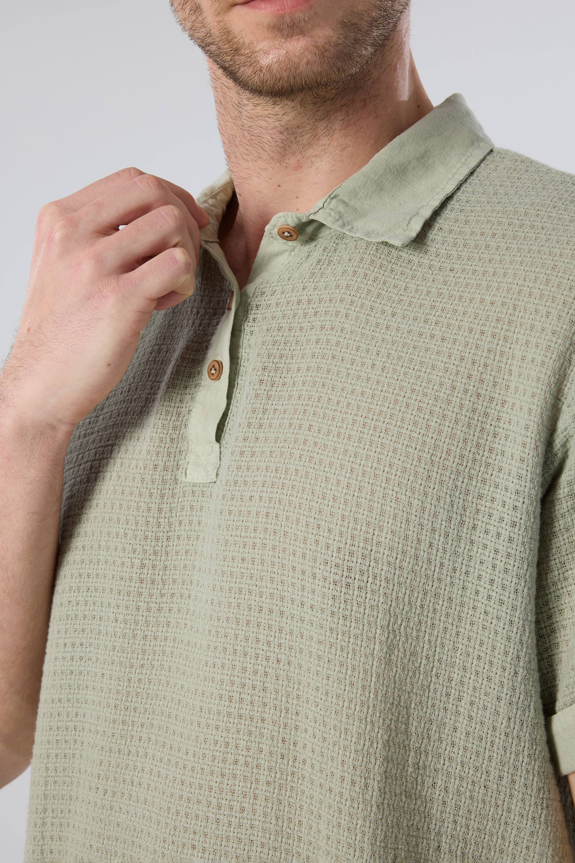 Ease Polo Yaka Garnili Erkek Tişört #renk_Ada Çayı