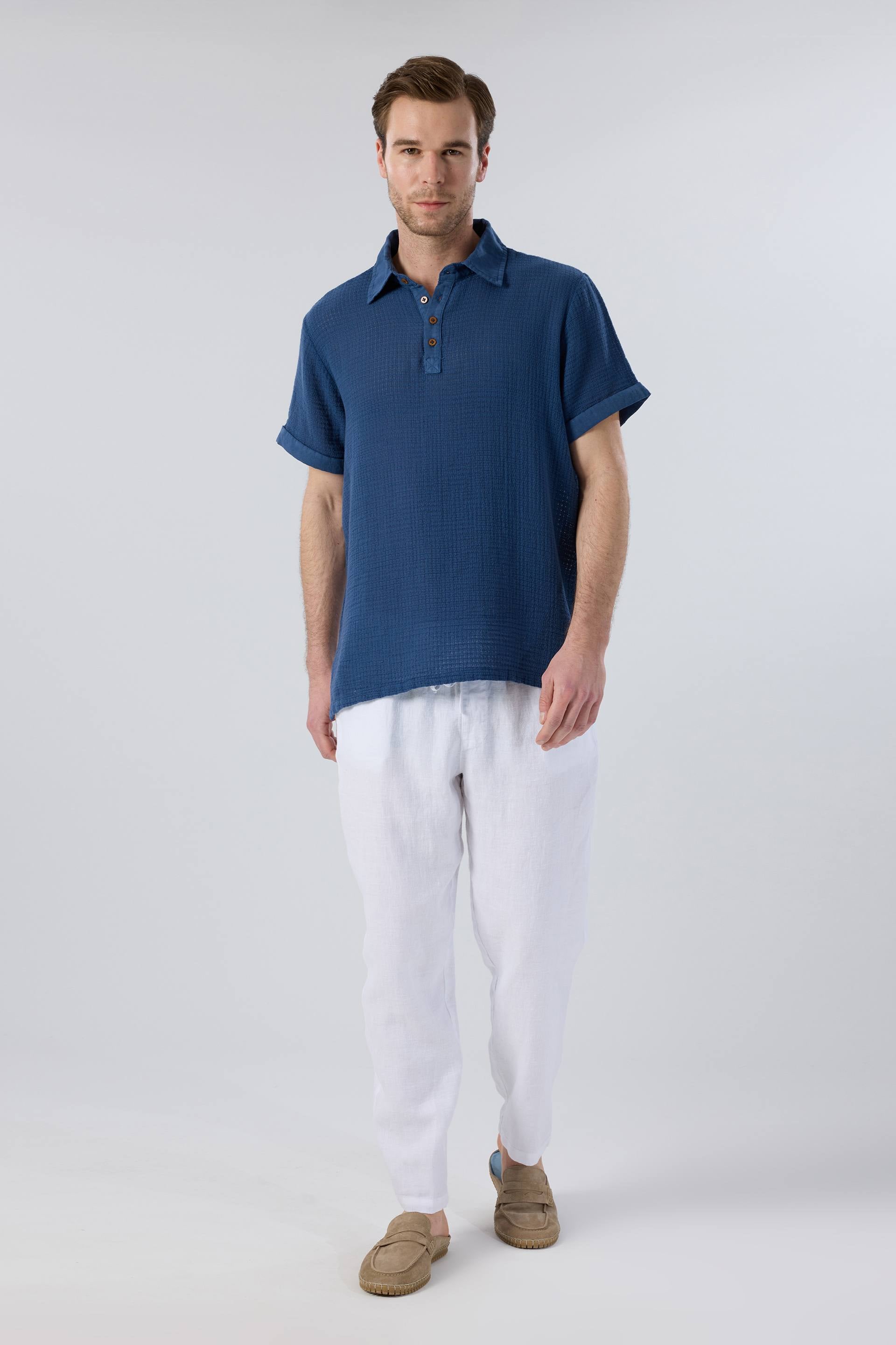 Ease Polo Yaka Garnili Erkek Polo Yaka Tişört Lacivert #renk_Navy
