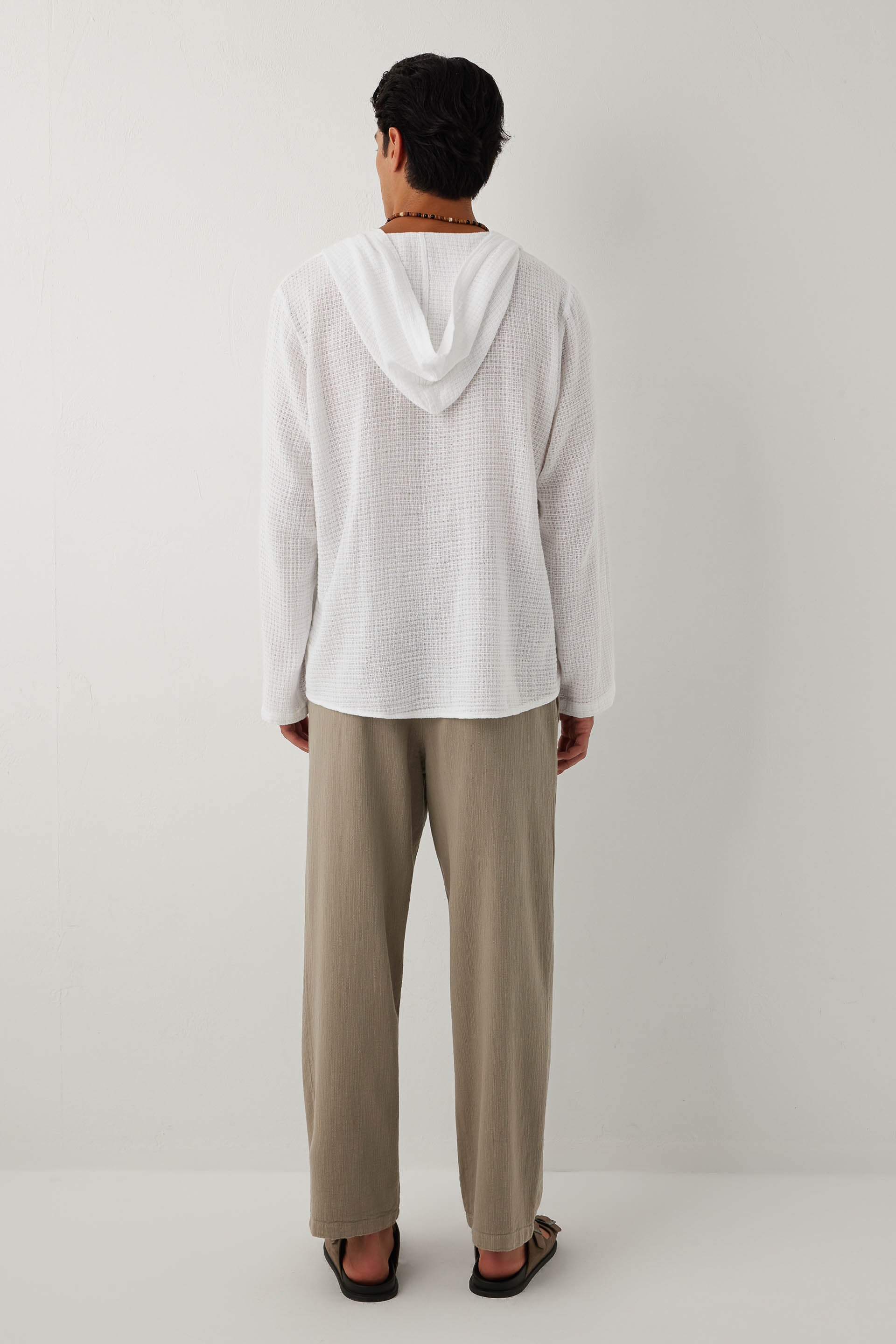 Ease Kapüşonlu Pamuklu Erkek Overshirt #renk_Beyaz