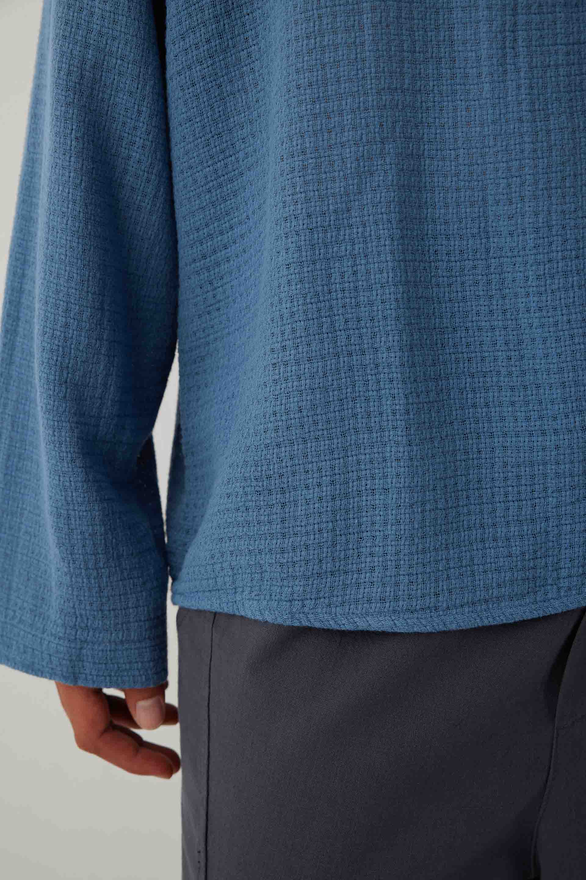 Ease Kapüşonlu Pamuklu Erkek Overshirt #renk_Indigo