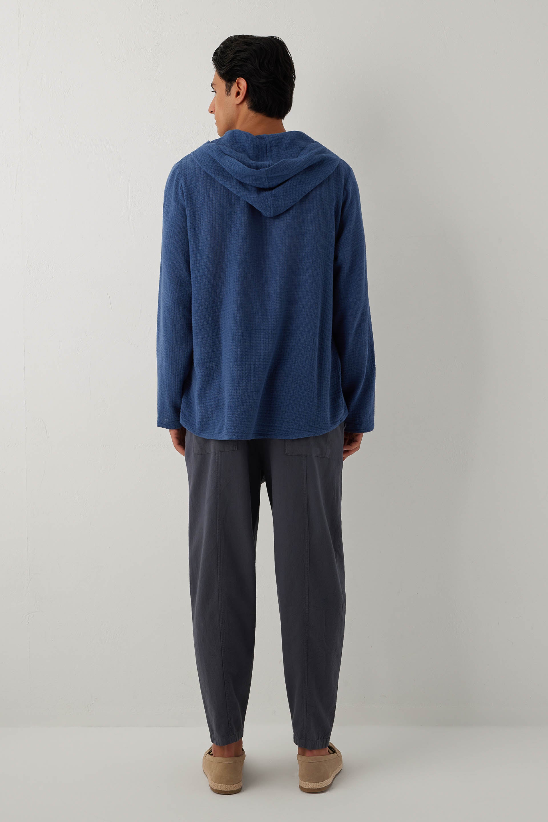 Ease Kapüşonlu Pamuklu Erkek Overshirt #renk_Navy