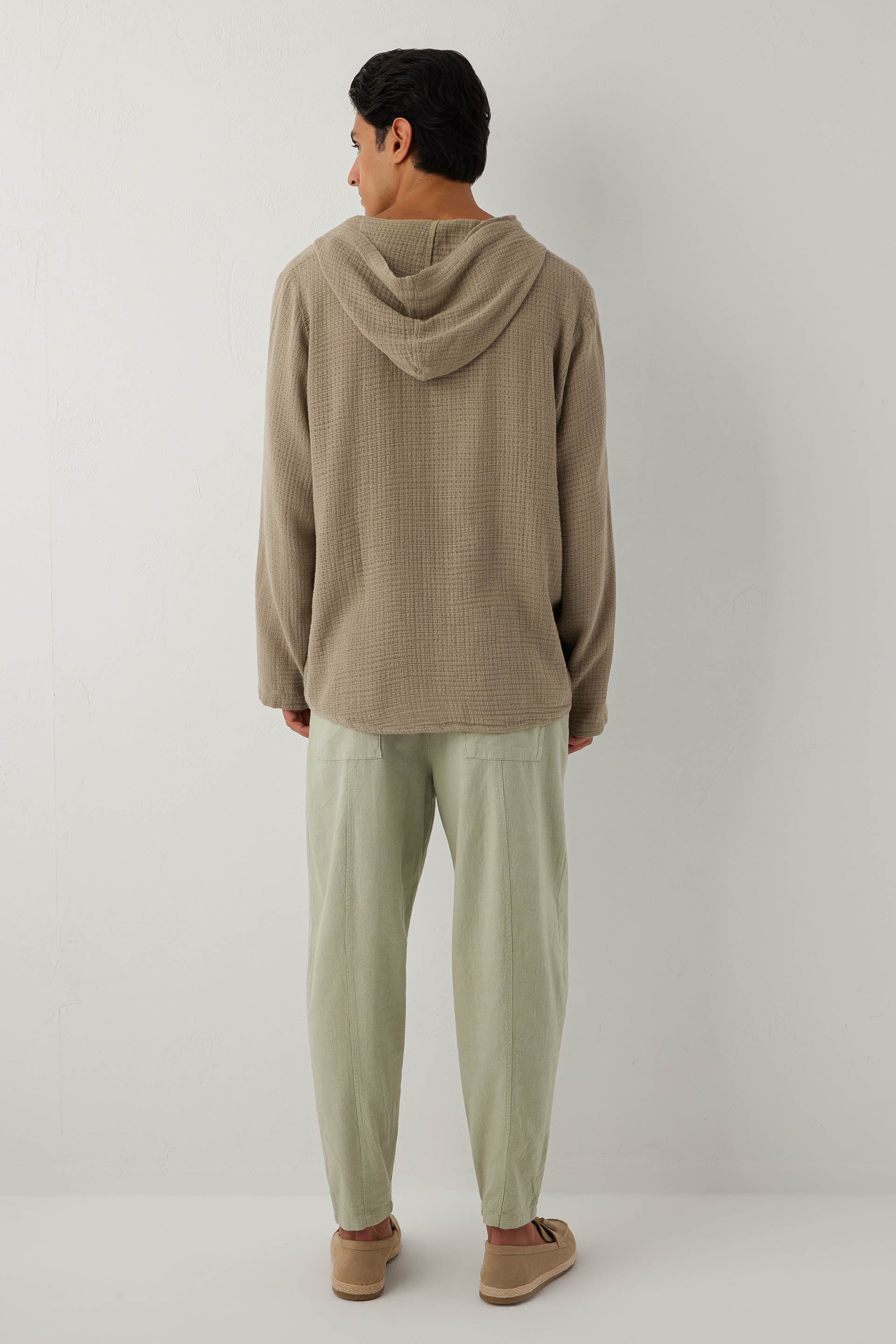 Ease Kapüşonlu Pamuklu Erkek Overshirt #renk_Olive