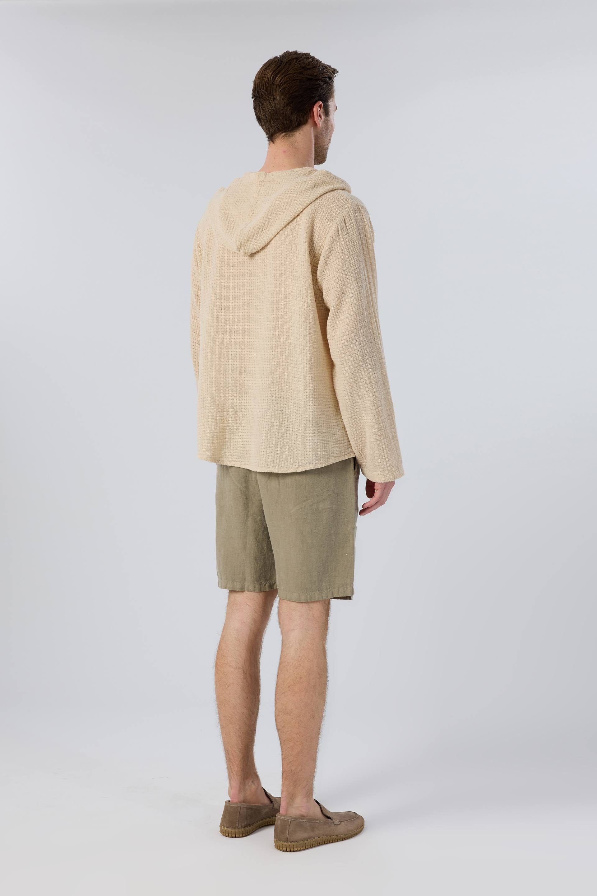 Ease Kapüşonlu Pamuklu Erkek Overshirt #renk_Bej